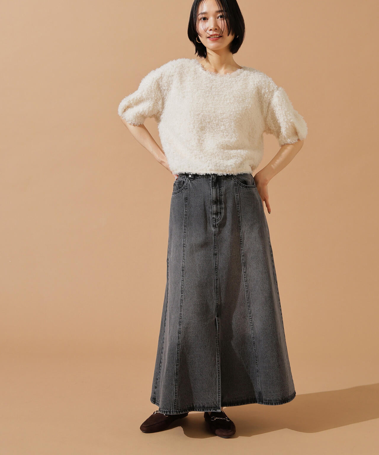 【小室安未さん着用】パネル切替デニムフレアスカート