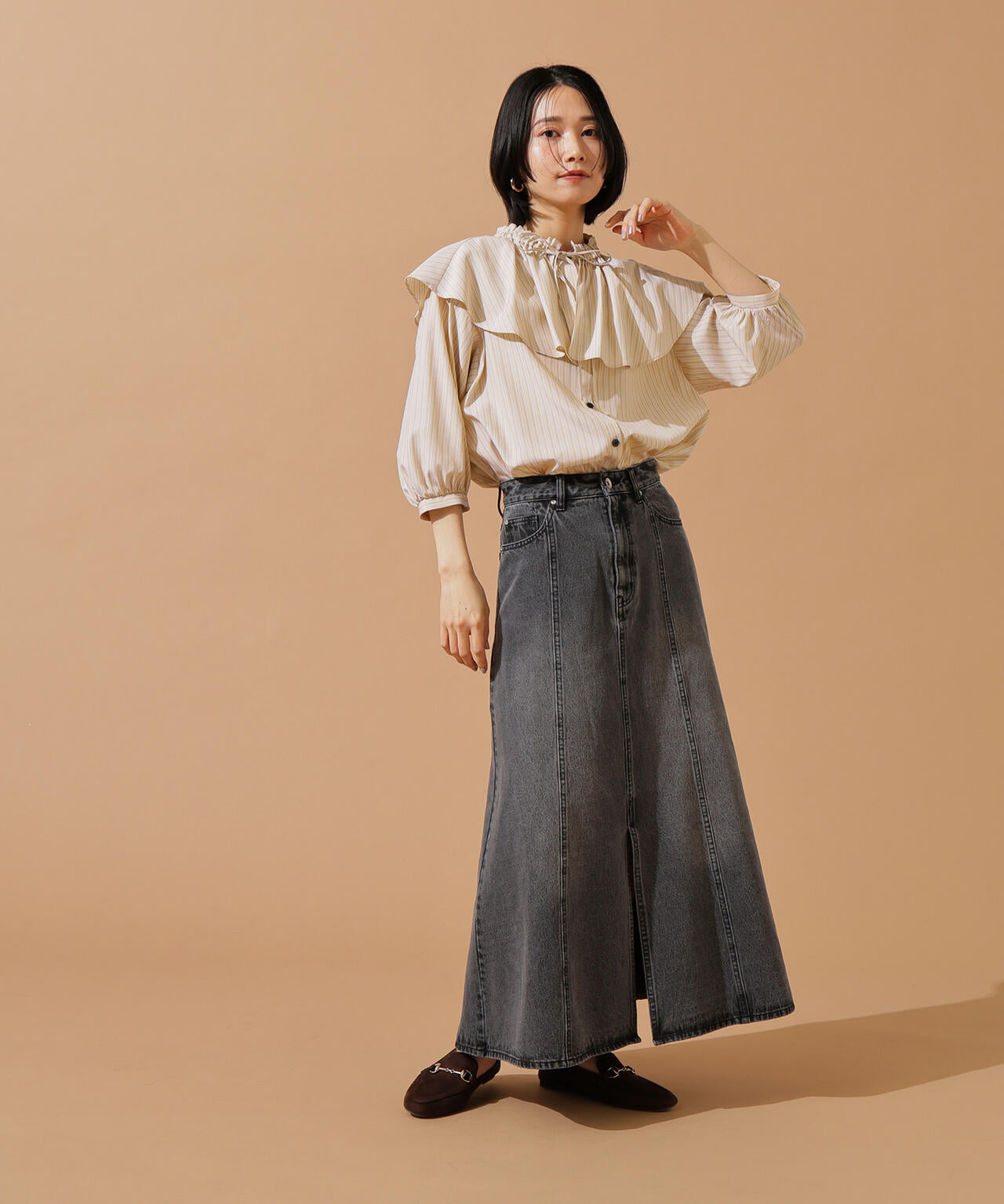 【小室安未さん着用】パネル切替デニムフレアスカート