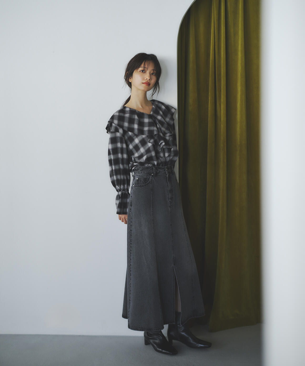 【小室安未さん着用】パネル切替デニムフレアスカート