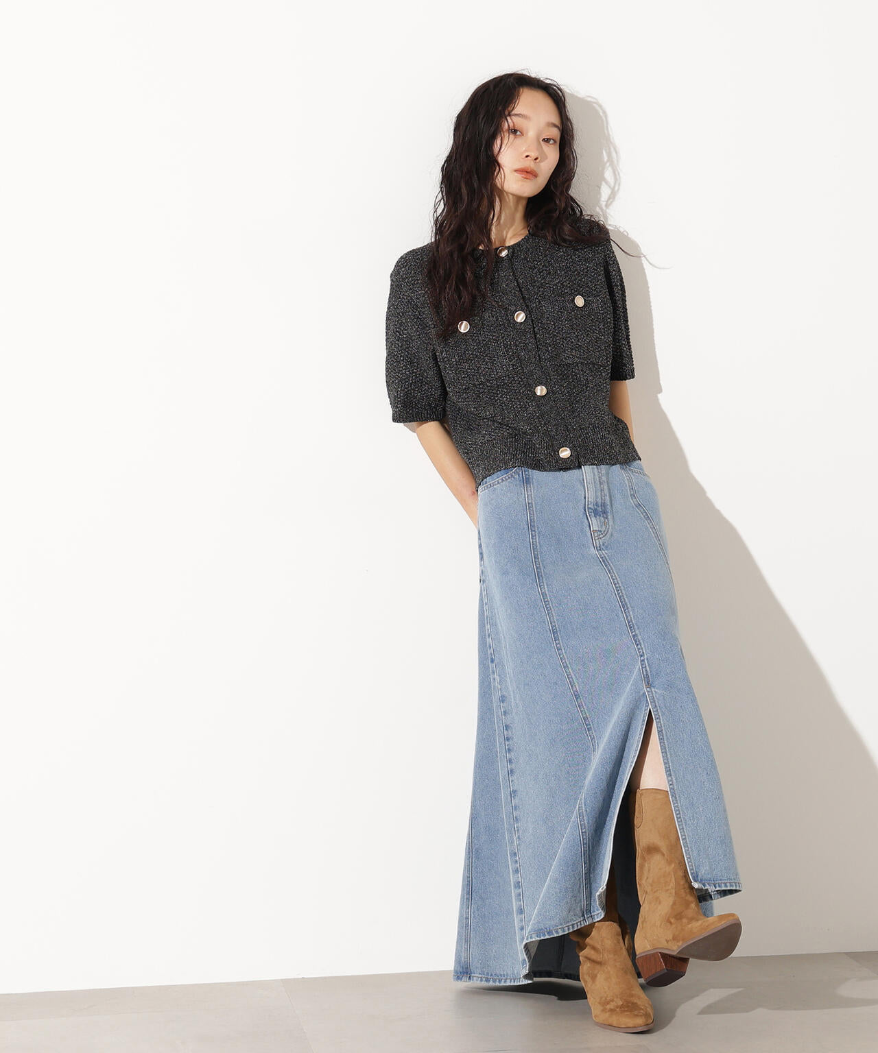 【小室安未さん着用】パネル切替デニムフレアスカート