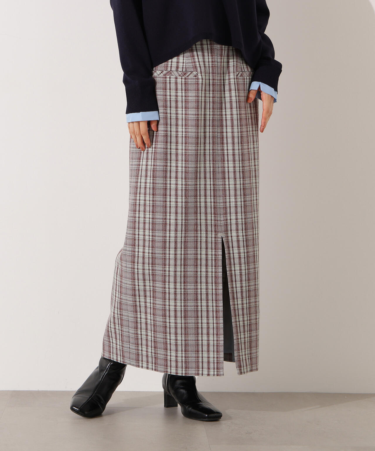 【小室安未さん着用】ハイウエストチェックナロースカート《ブラウン系:LUMINE・LUCUA・official site限定》