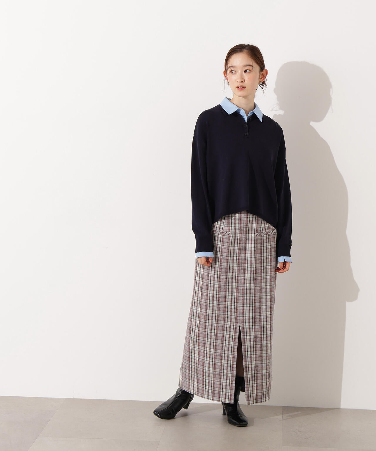 【小室安未さん着用】ハイウエストチェックナロースカート《ブラウン系:LUMINE・LUCUA・official site限定》