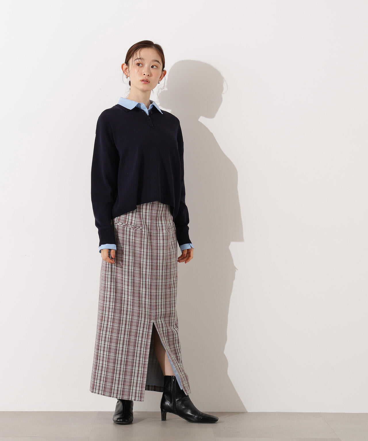 【小室安未さん着用】ハイウエストチェックナロースカート《ブラウン系:LUMINE・LUCUA・official site限定》