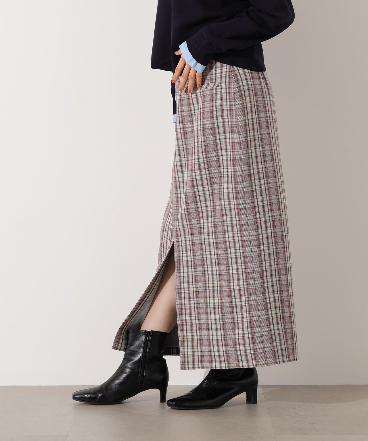 【小室安未さん着用】ハイウエストチェックナロースカート《ブラウン系:LUMINE・LUCUA・official site限定》