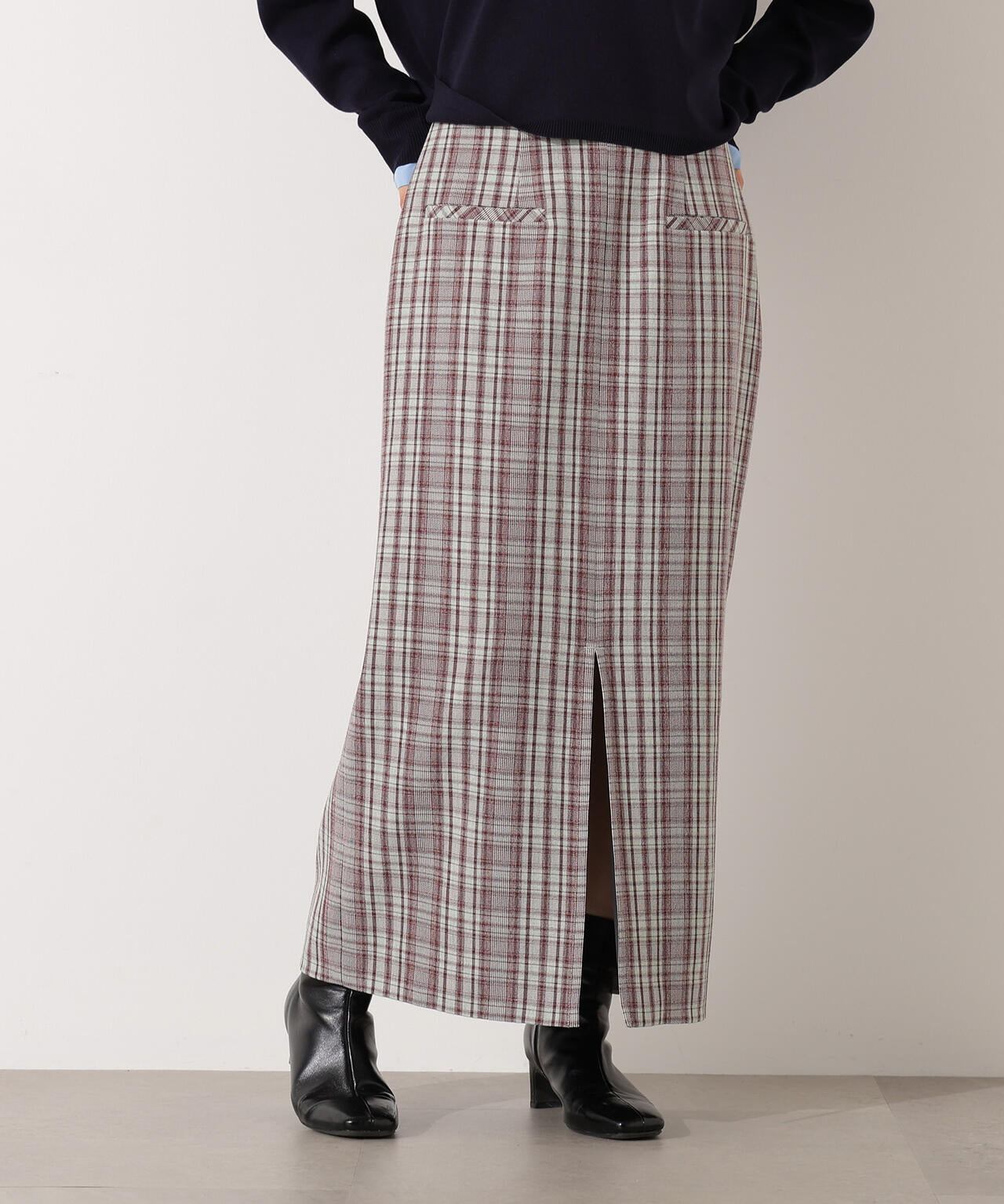 【小室安未さん着用】ハイウエストチェックナロースカート《ブラウン系:LUMINE・LUCUA・official site限定》