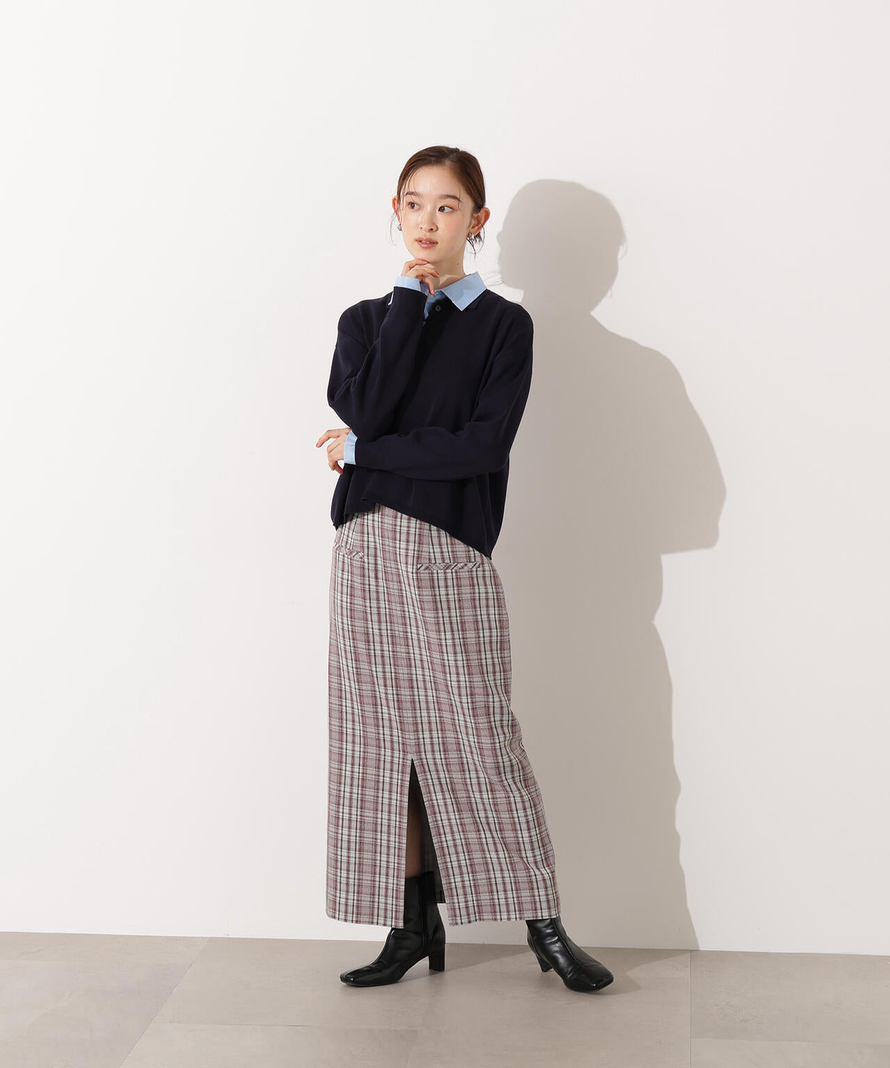 【小室安未さん着用】ハイウエストチェックナロースカート《ブラウン系:LUMINE・LUCUA・official site限定》