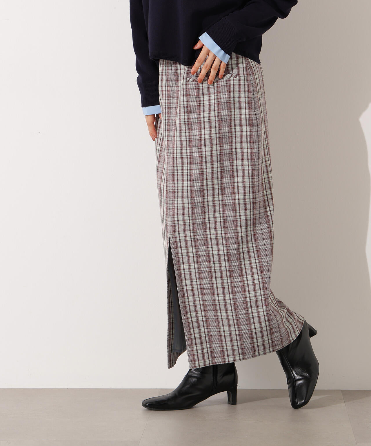 【小室安未さん着用】ハイウエストチェックナロースカート《ブラウン系:LUMINE・LUCUA・official site限定》