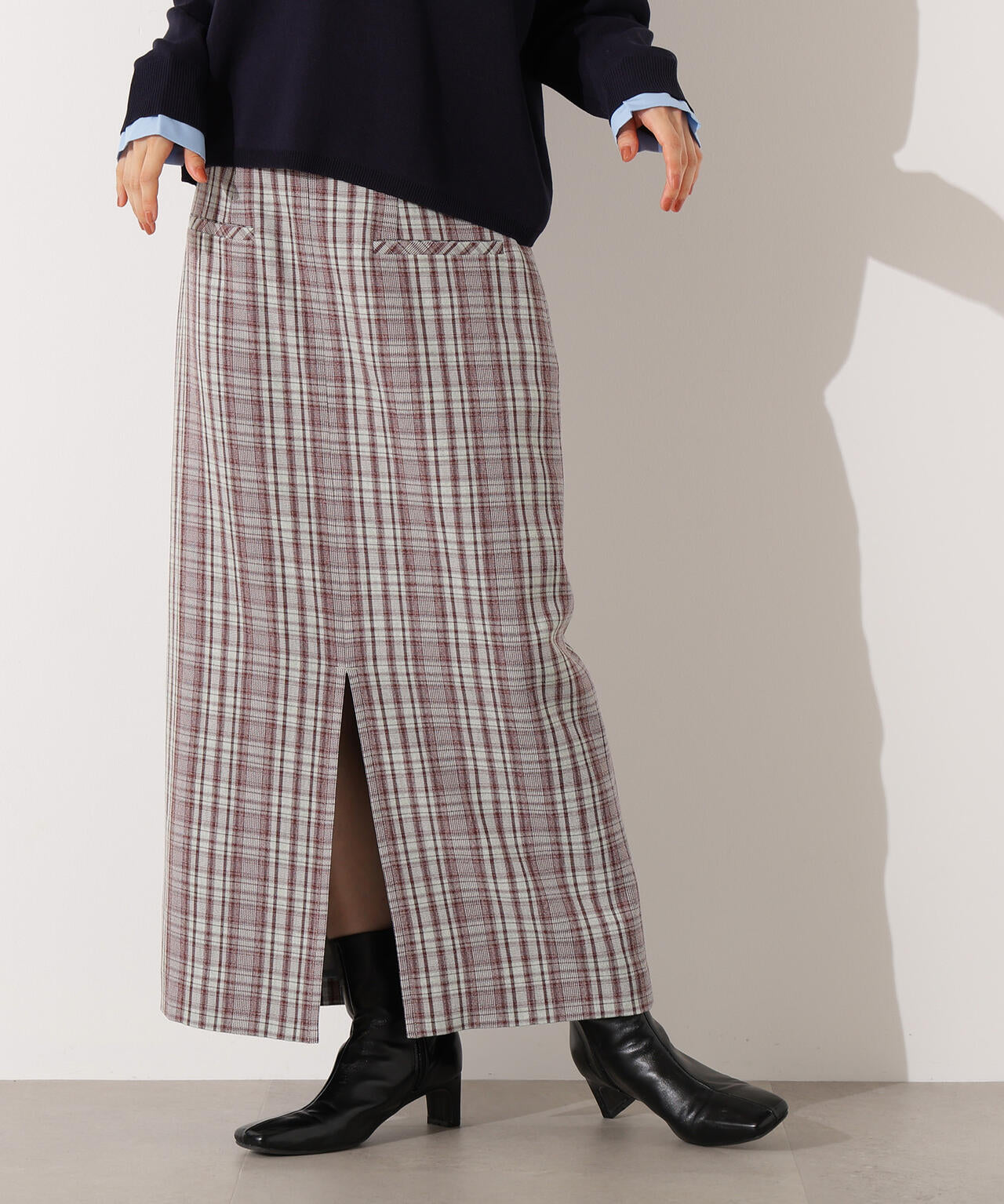 【小室安未さん着用】ハイウエストチェックナロースカート《ブラウン系:LUMINE・LUCUA・official site限定》