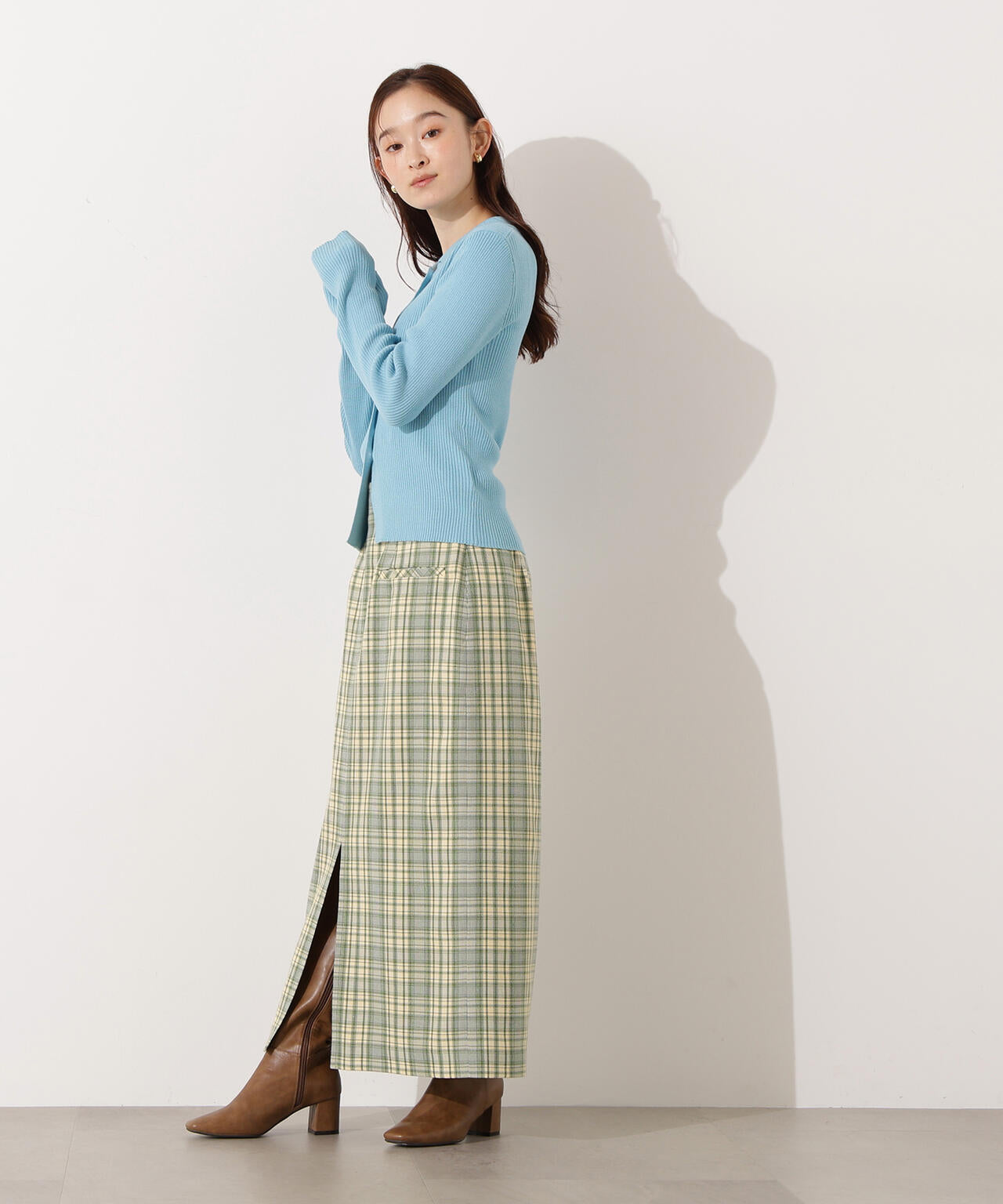 【小室安未さん着用】ハイウエストチェックナロースカート《ブラウン系:LUMINE・LUCUA・official site限定》