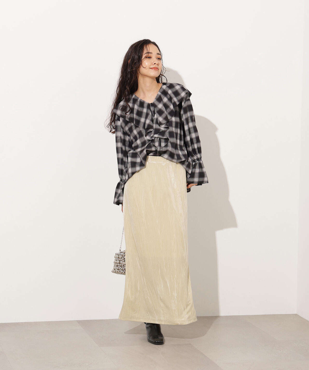 【岸本セシルさん着用】ベロアナローマキシスカート