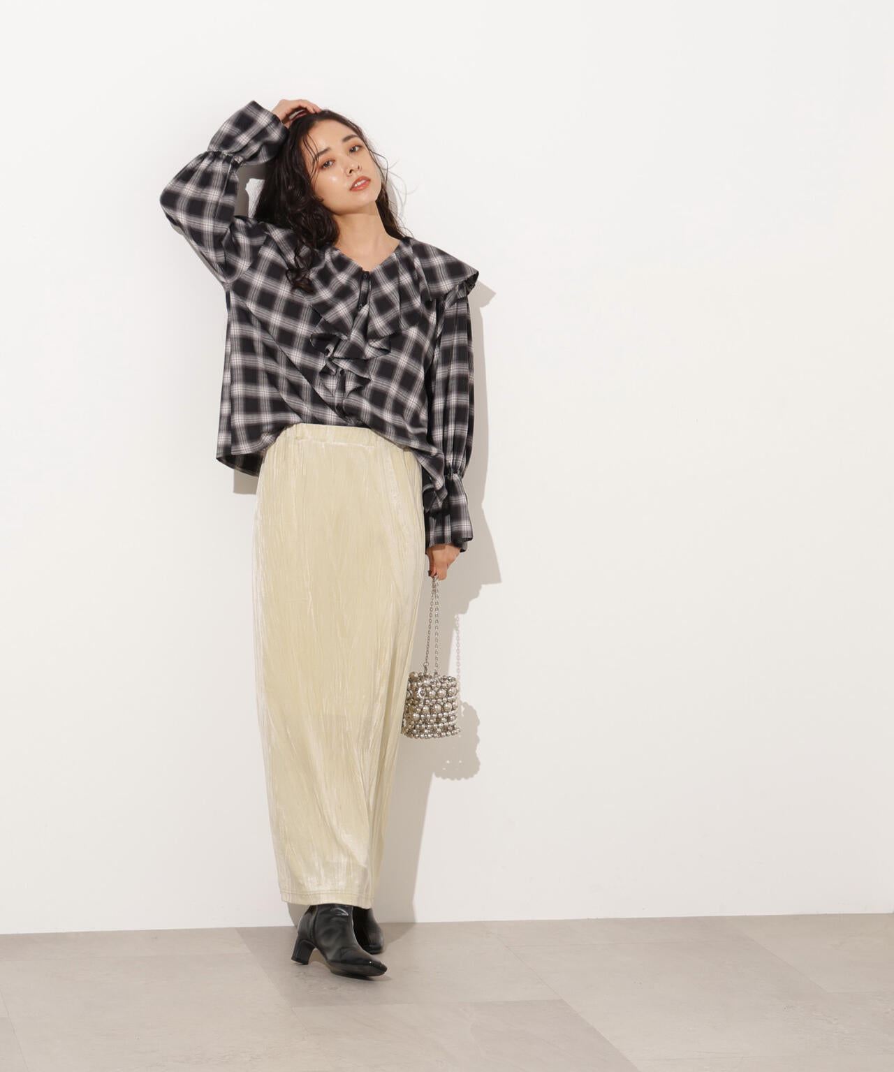 【岸本セシルさん着用】ベロアナローマキシスカート