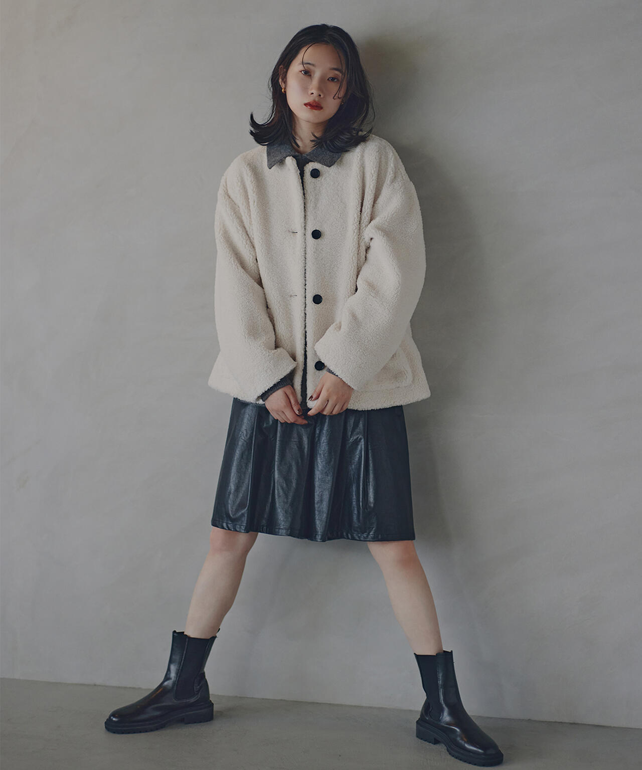 【岸本セシルさん着用】フェイクレザーハーフパンツ