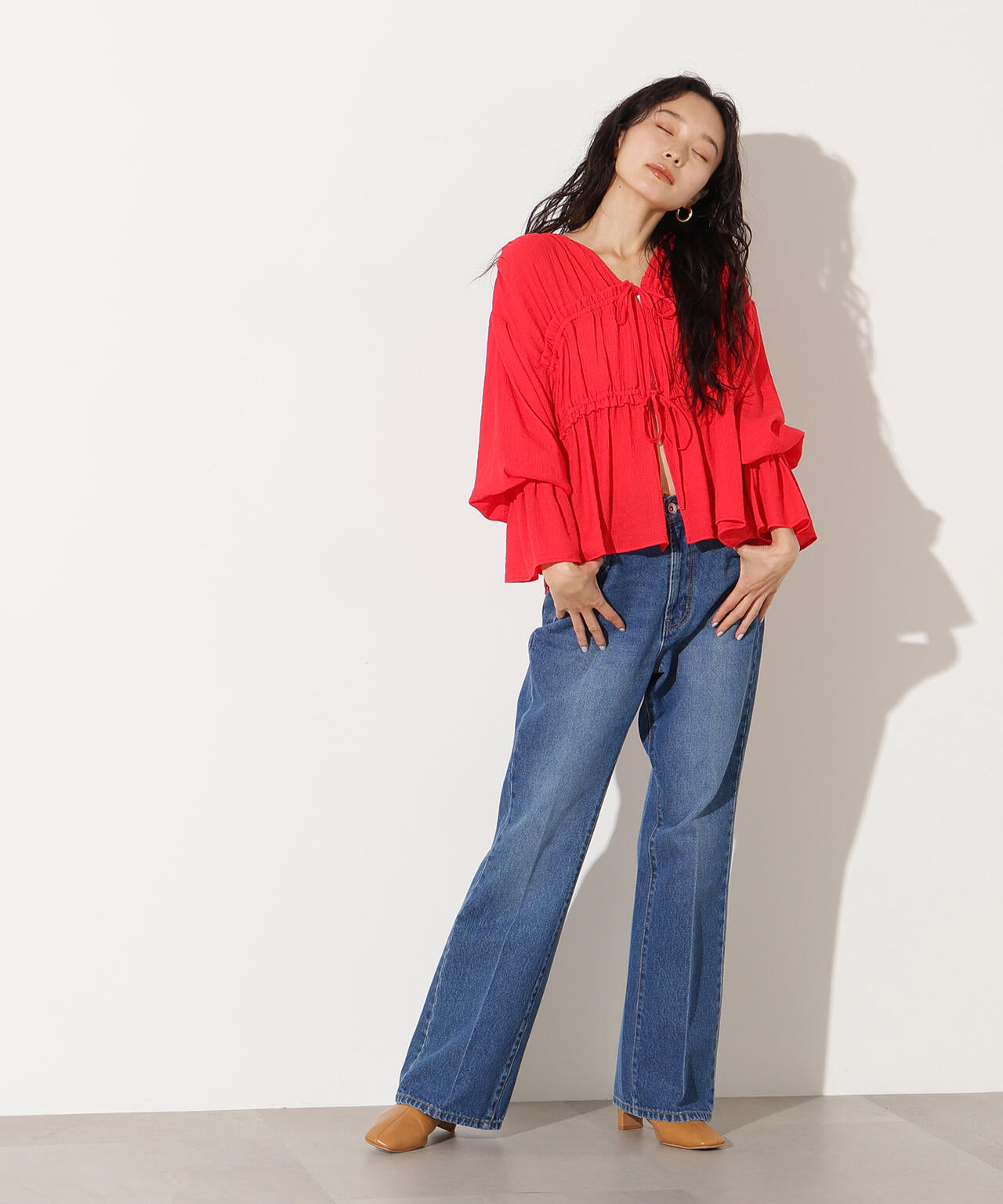 【岸本セシルさん着用】【小室安未さん着用】センタープレスフレアデニムパンツ