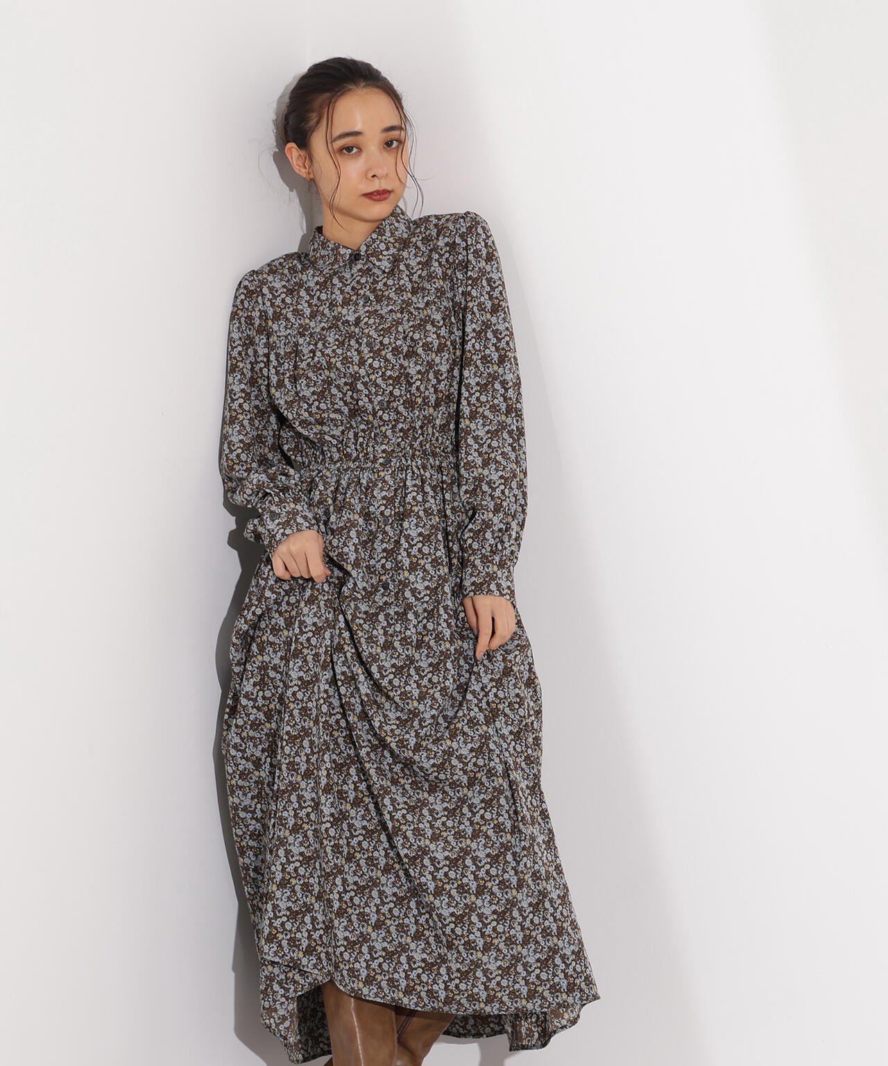 ヴィンテージフラワーシャツワンピース