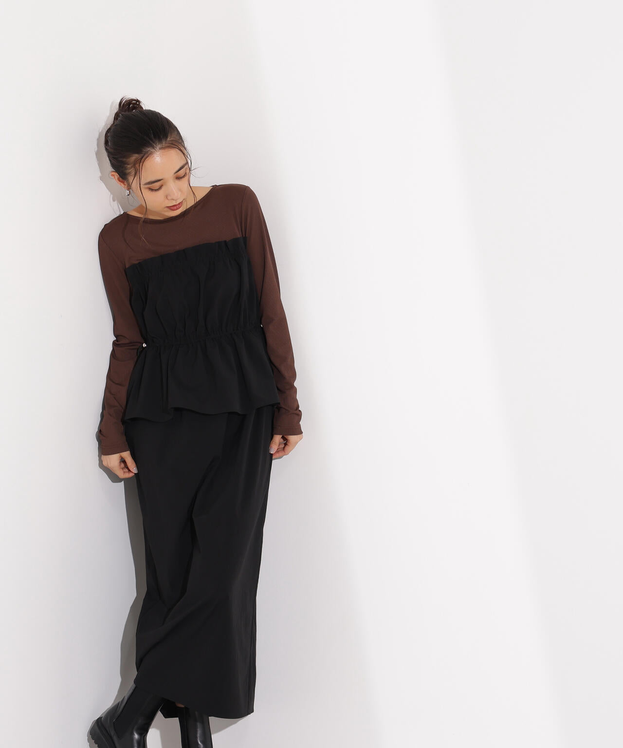 ドロストコードドッキングワンピース長袖