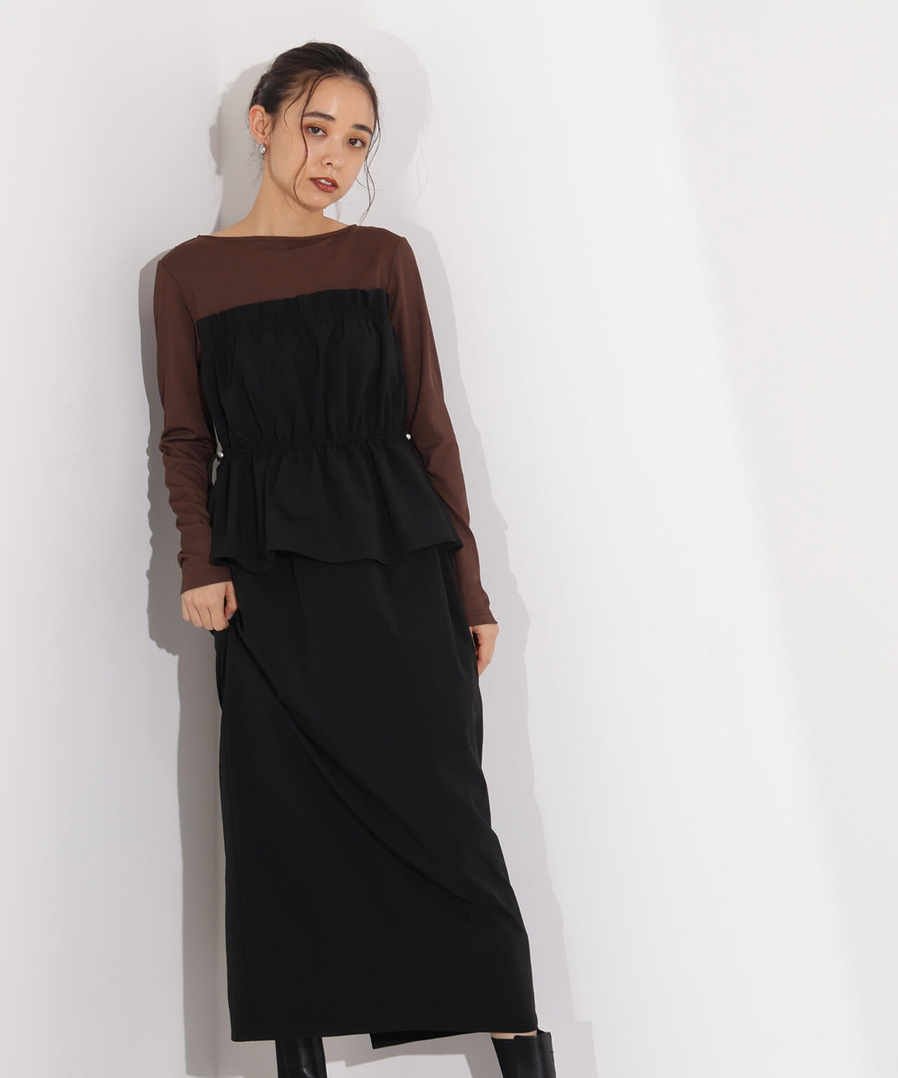 ドロストコードドッキングワンピース長袖