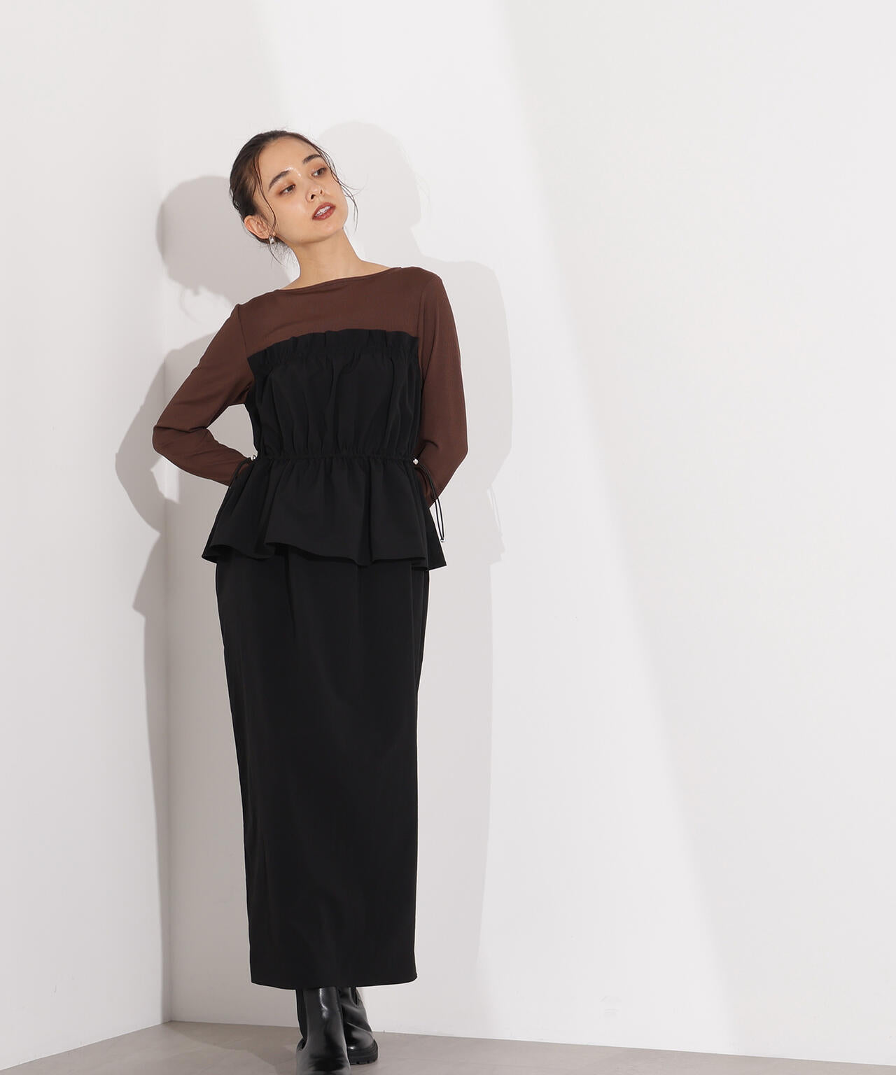 ドロストコードドッキングワンピース長袖