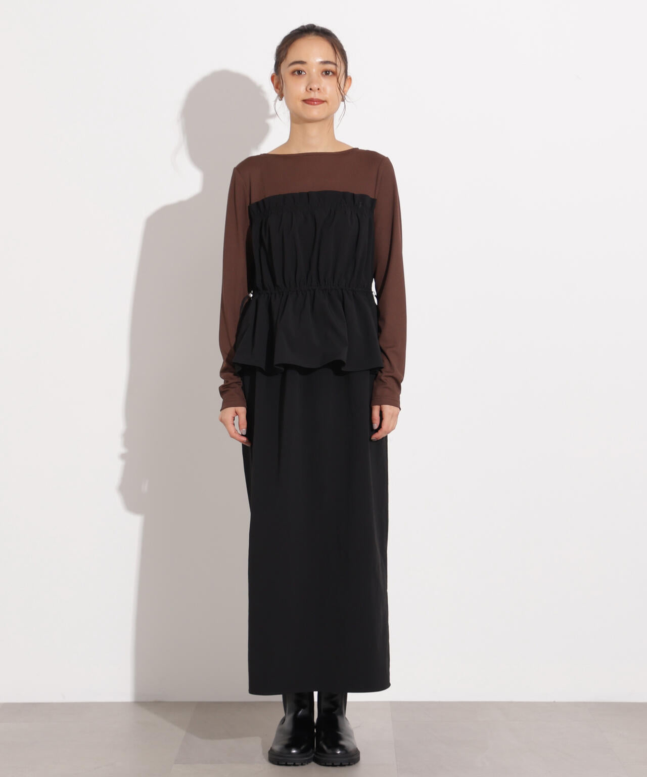 ドロストコードドッキングワンピース長袖