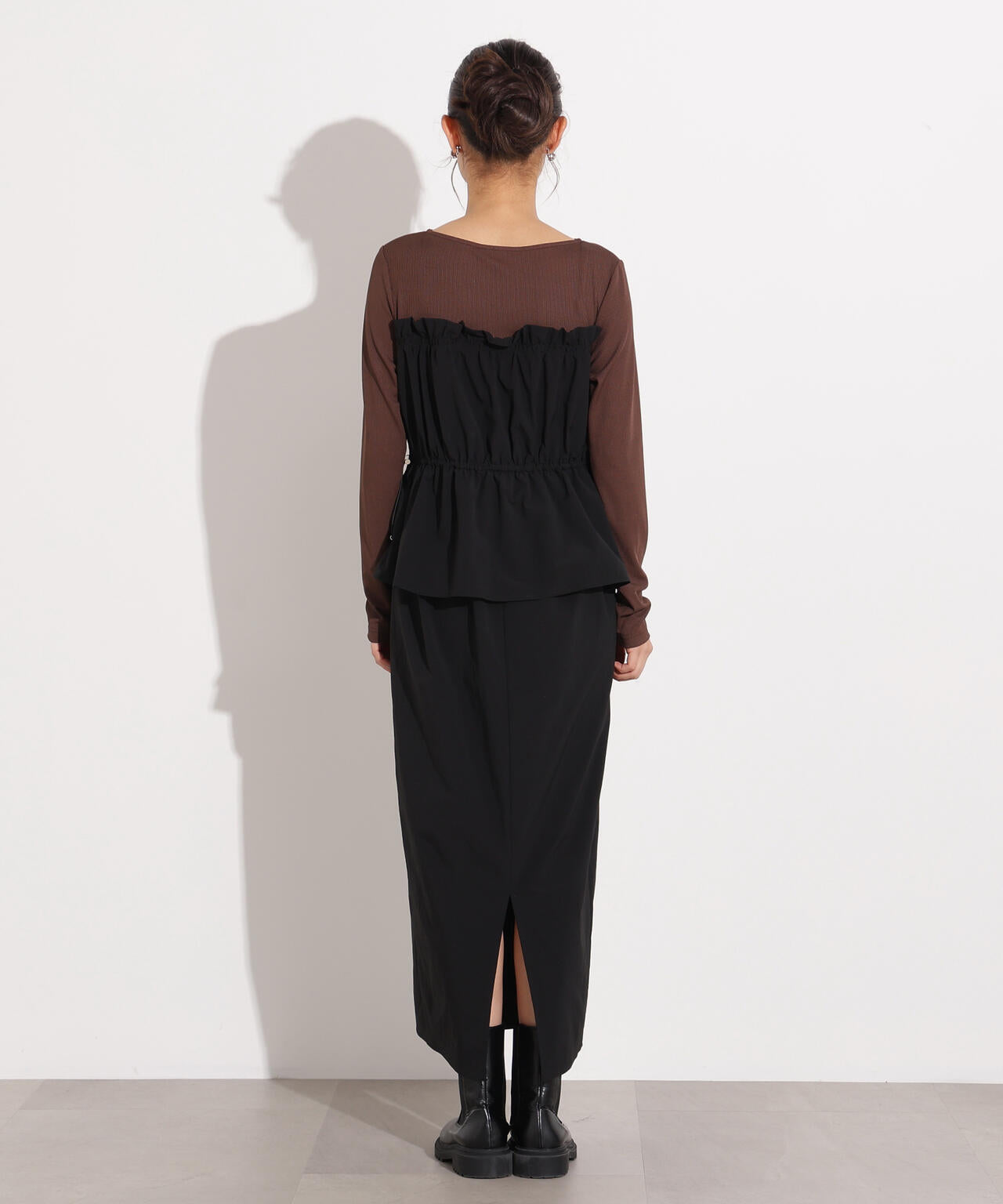 ドロストコードドッキングワンピース長袖