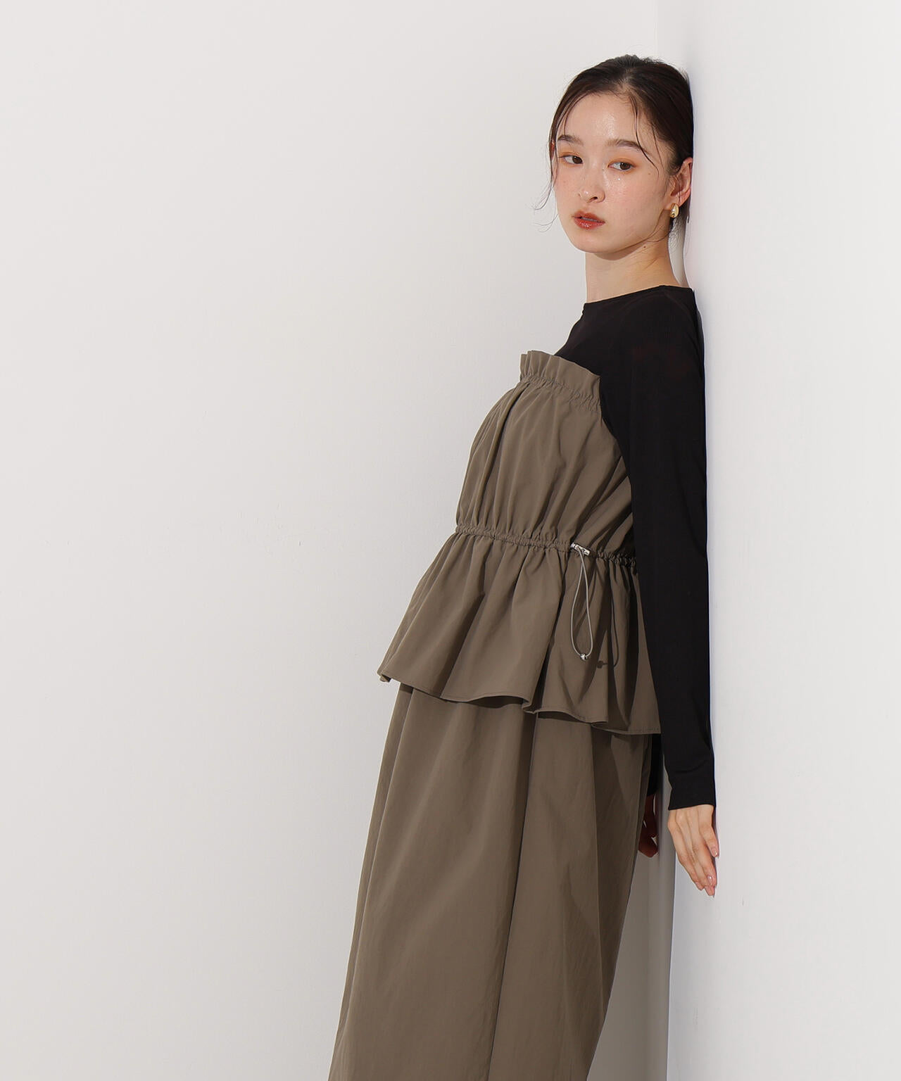 ドロストコードドッキングワンピース長袖