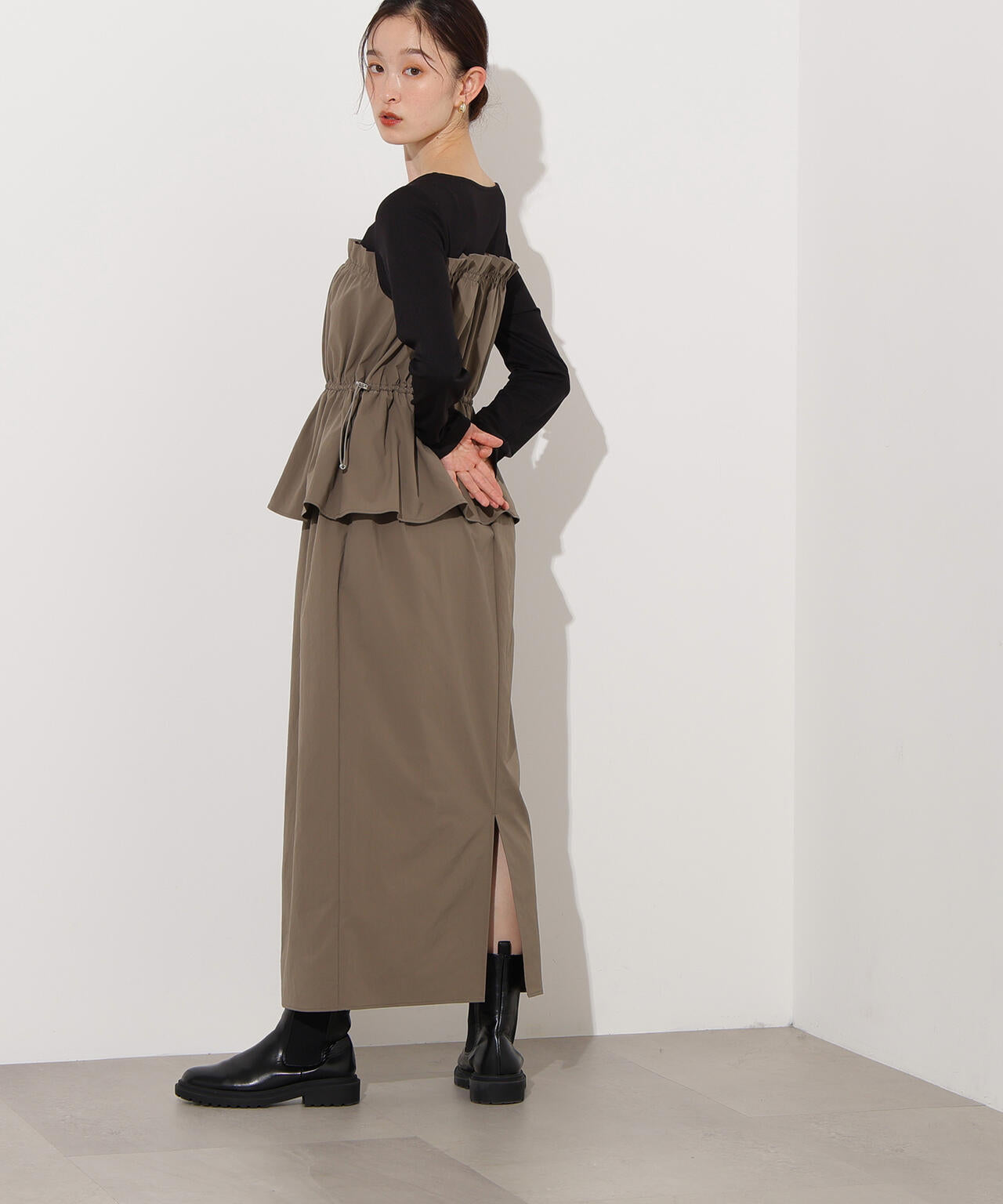 ドロストコードドッキングワンピース長袖