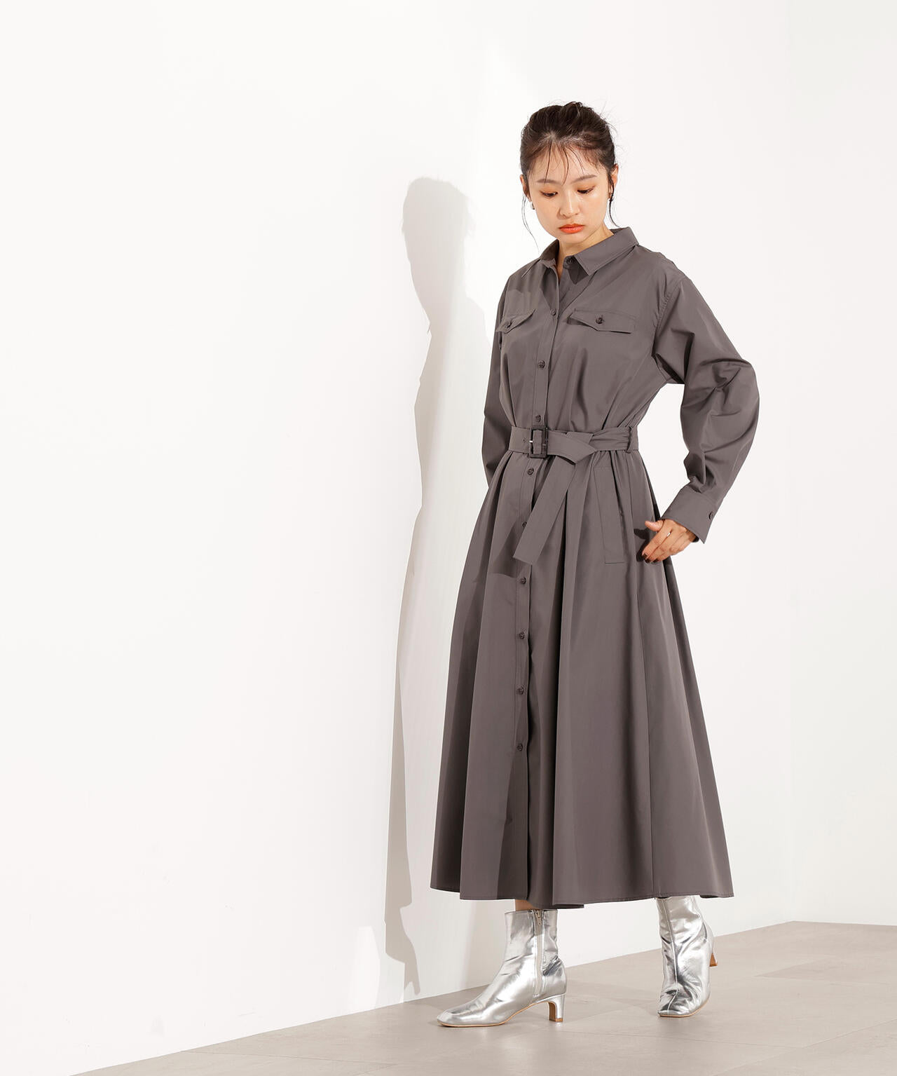 タック入りシャツワンピース