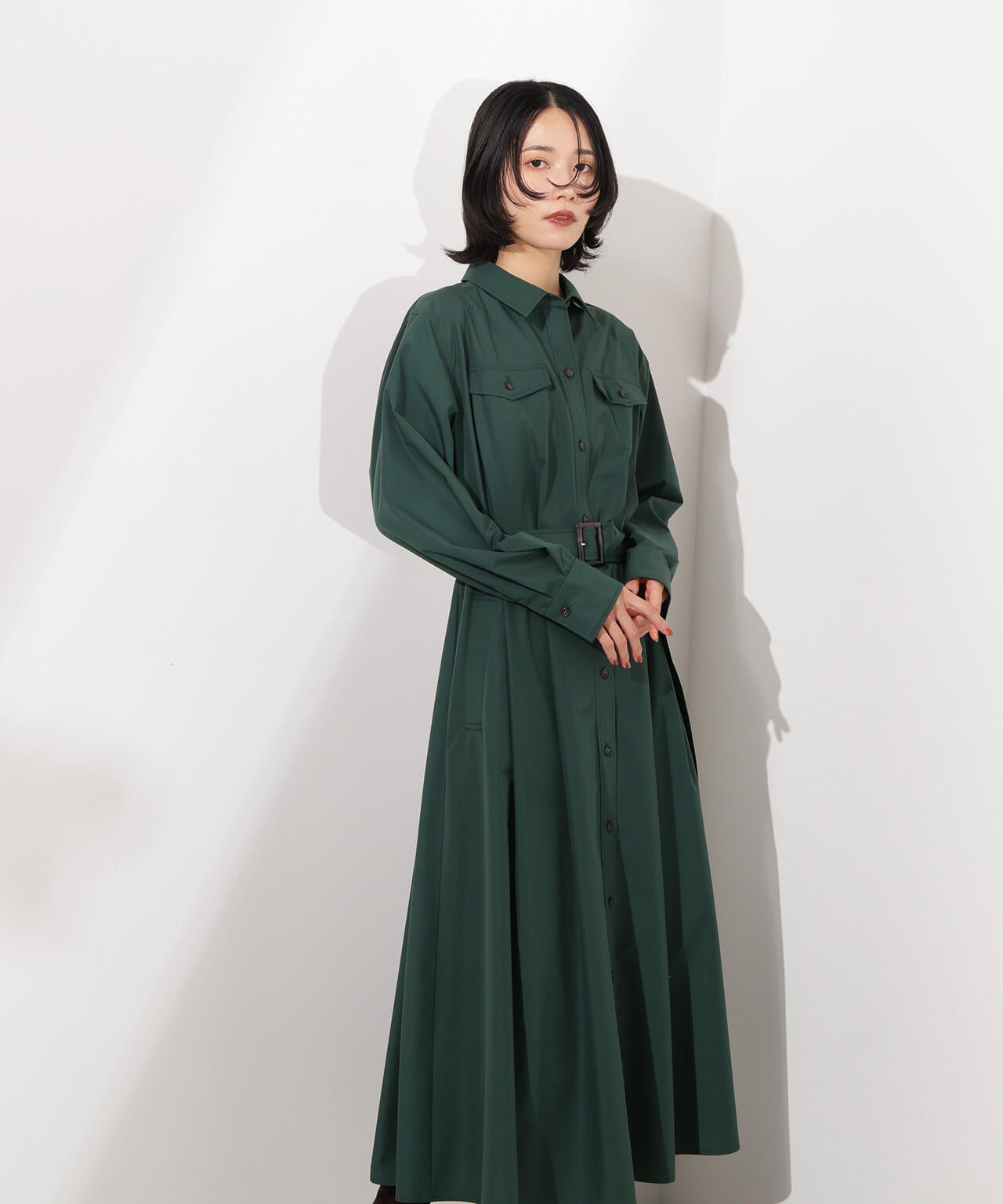 タック入りシャツワンピース