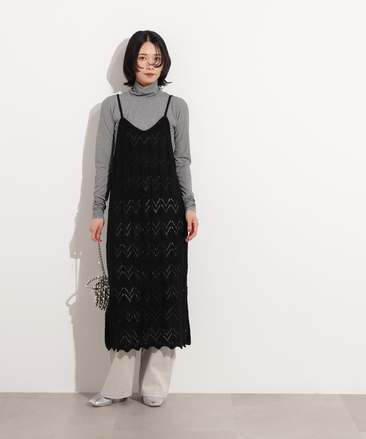 【岸本セシルさん着用】透かし編みニットキャミワンピース