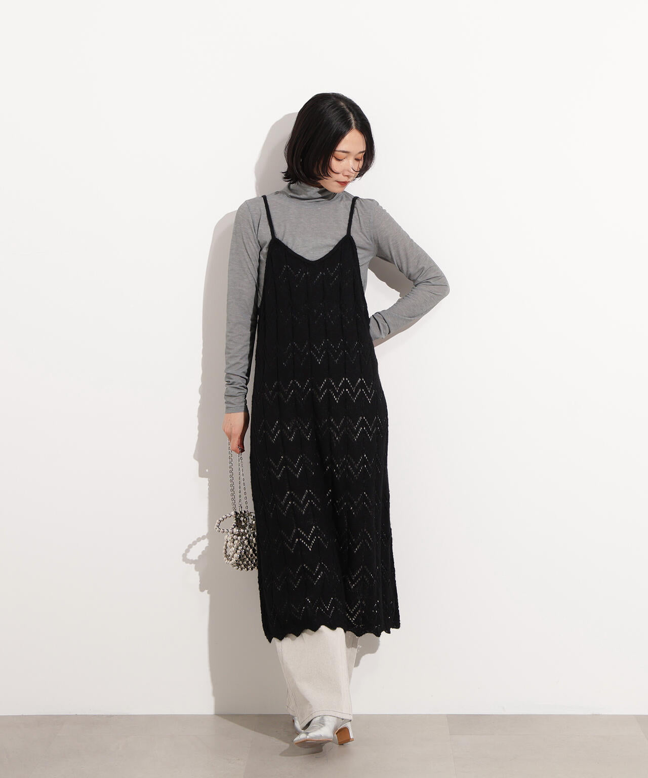 【岸本セシルさん着用】透かし編みニットキャミワンピース