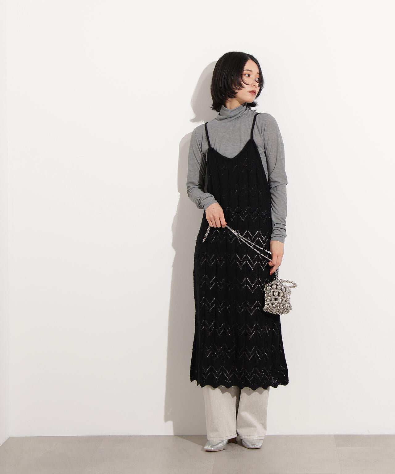 【岸本セシルさん着用】透かし編みニットキャミワンピース