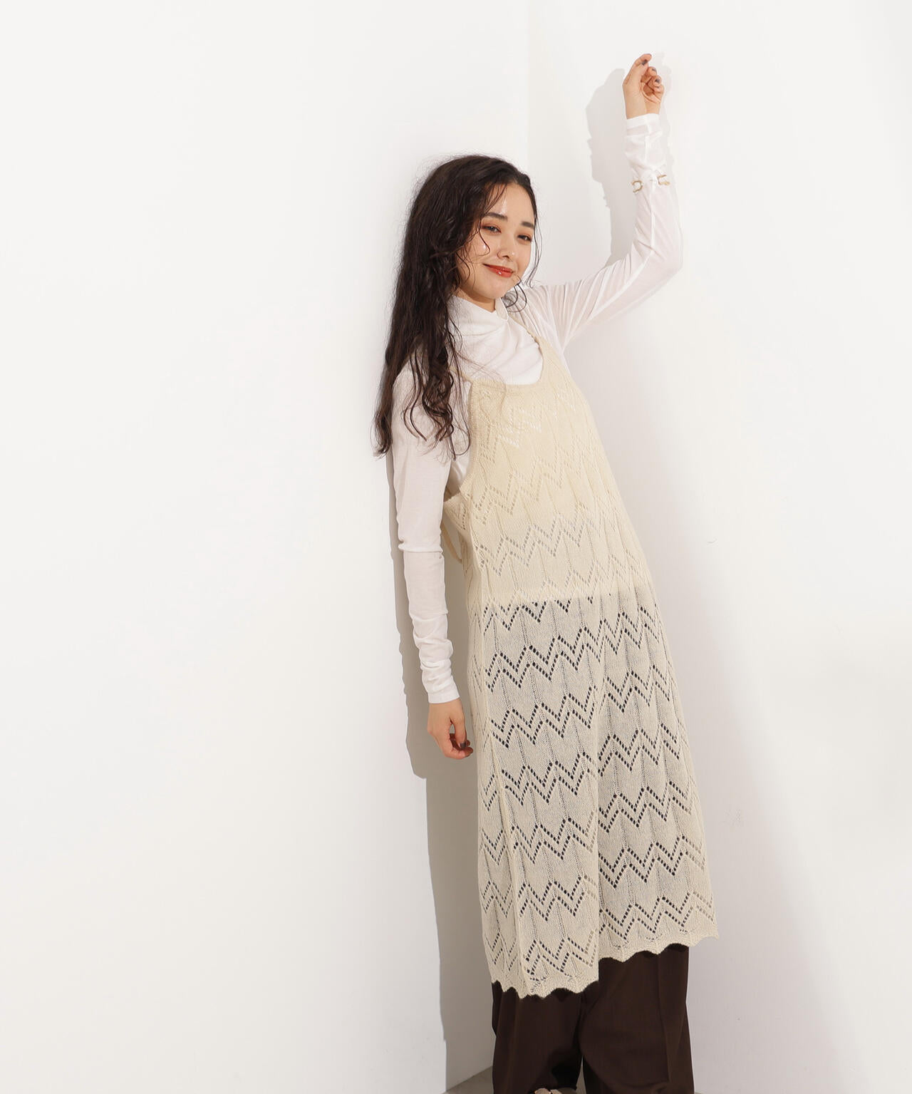 【岸本セシルさん着用】透かし編みニットキャミワンピース