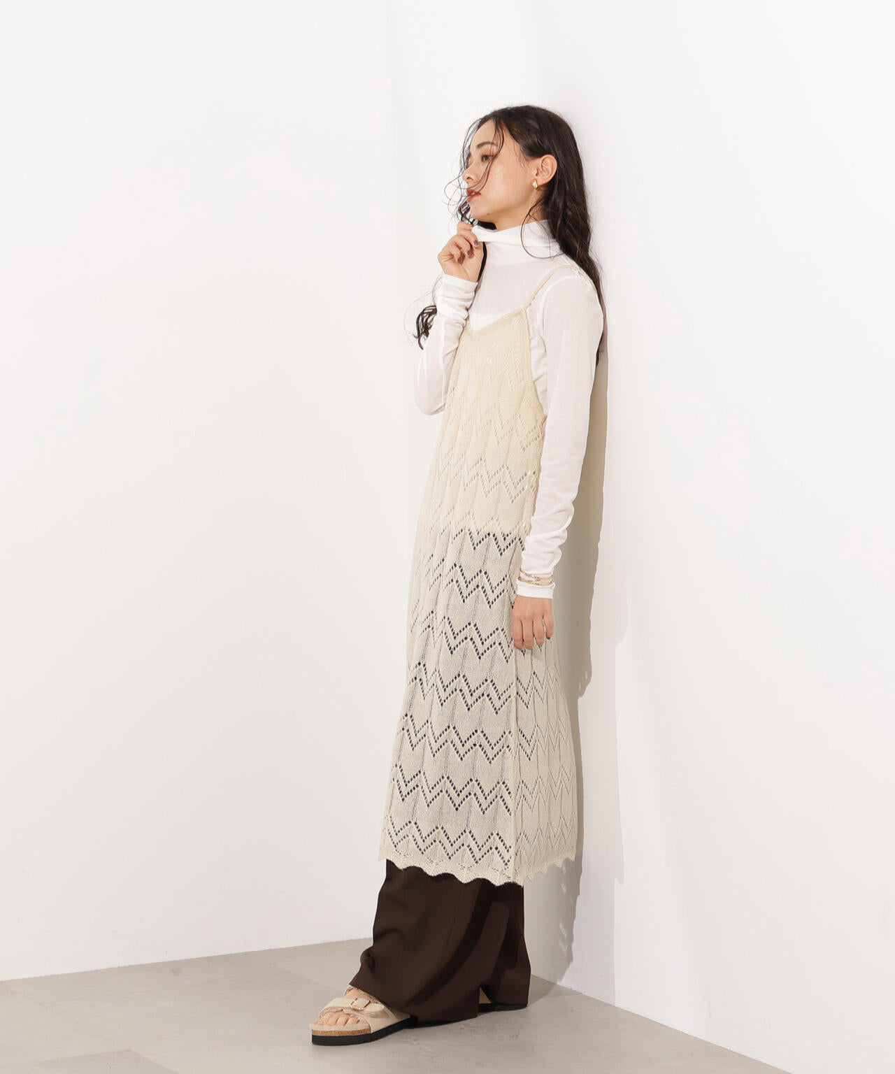 【岸本セシルさん着用】透かし編みニットキャミワンピース