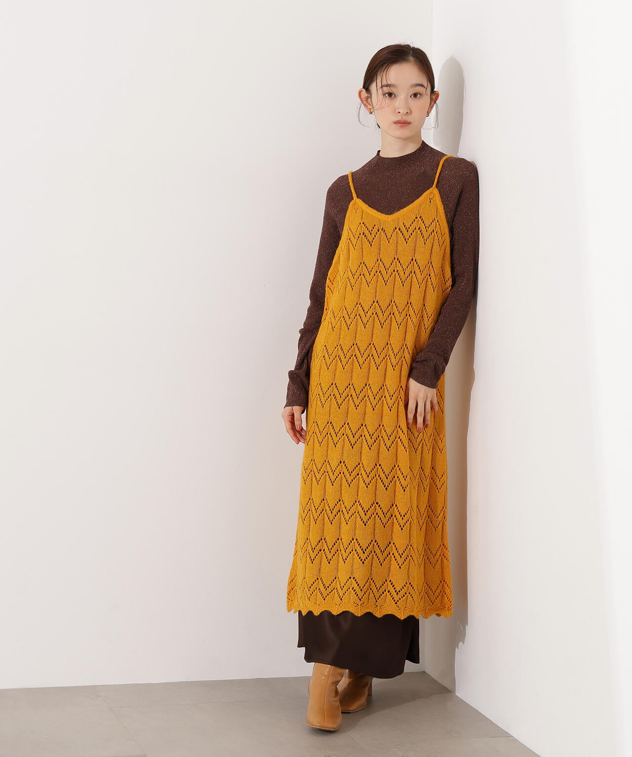 【岸本セシルさん着用】透かし編みニットキャミワンピース