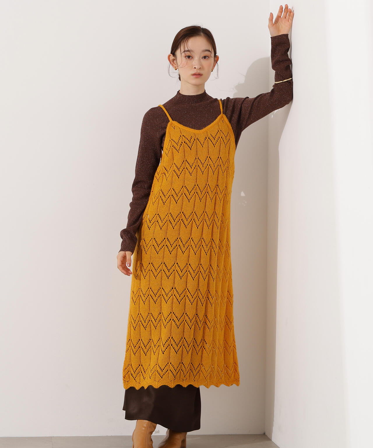 【岸本セシルさん着用】透かし編みニットキャミワンピース