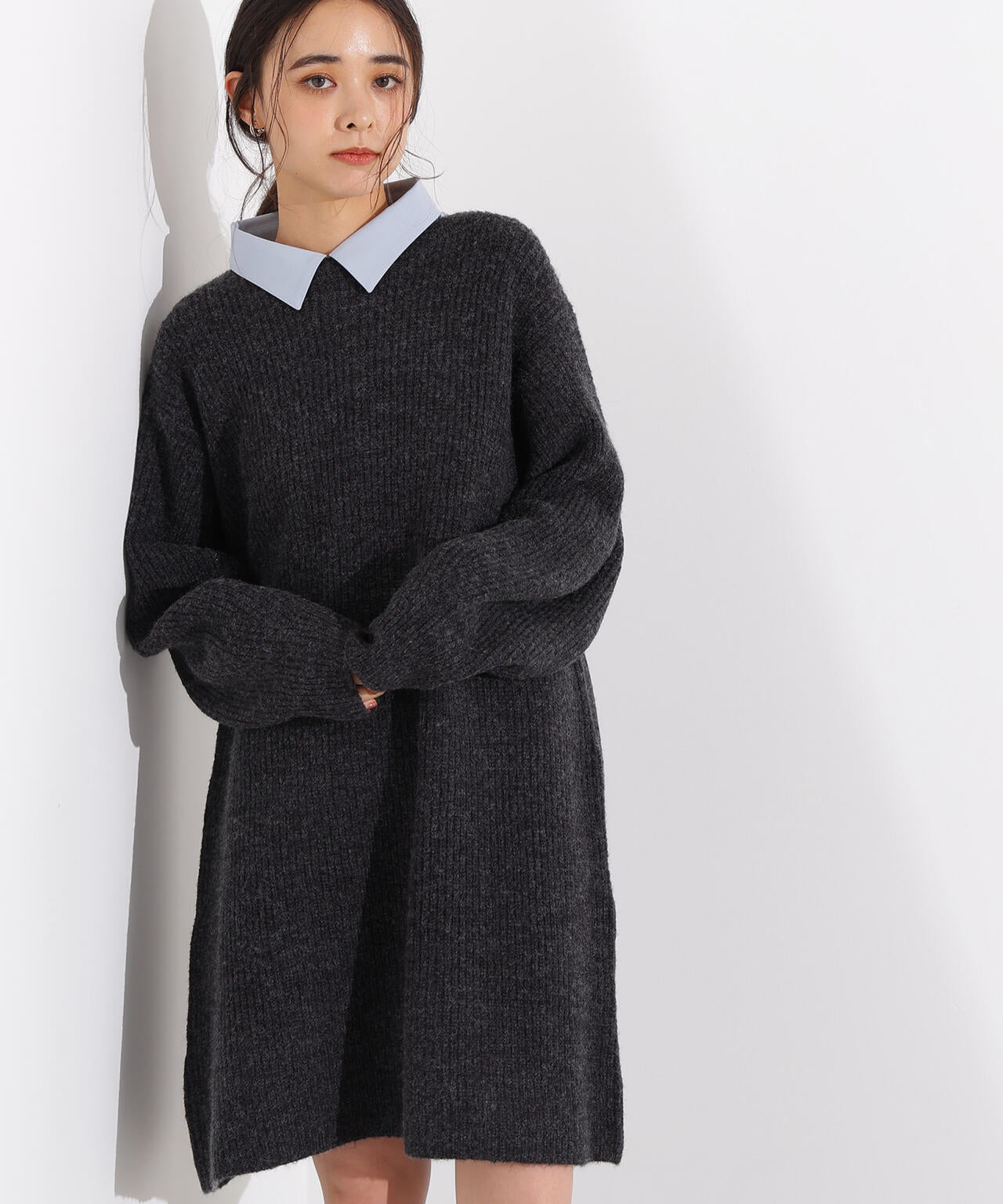 襟付ミニニットワンピース