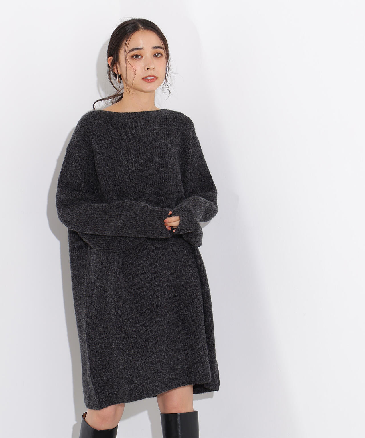 襟付ミニニットワンピース