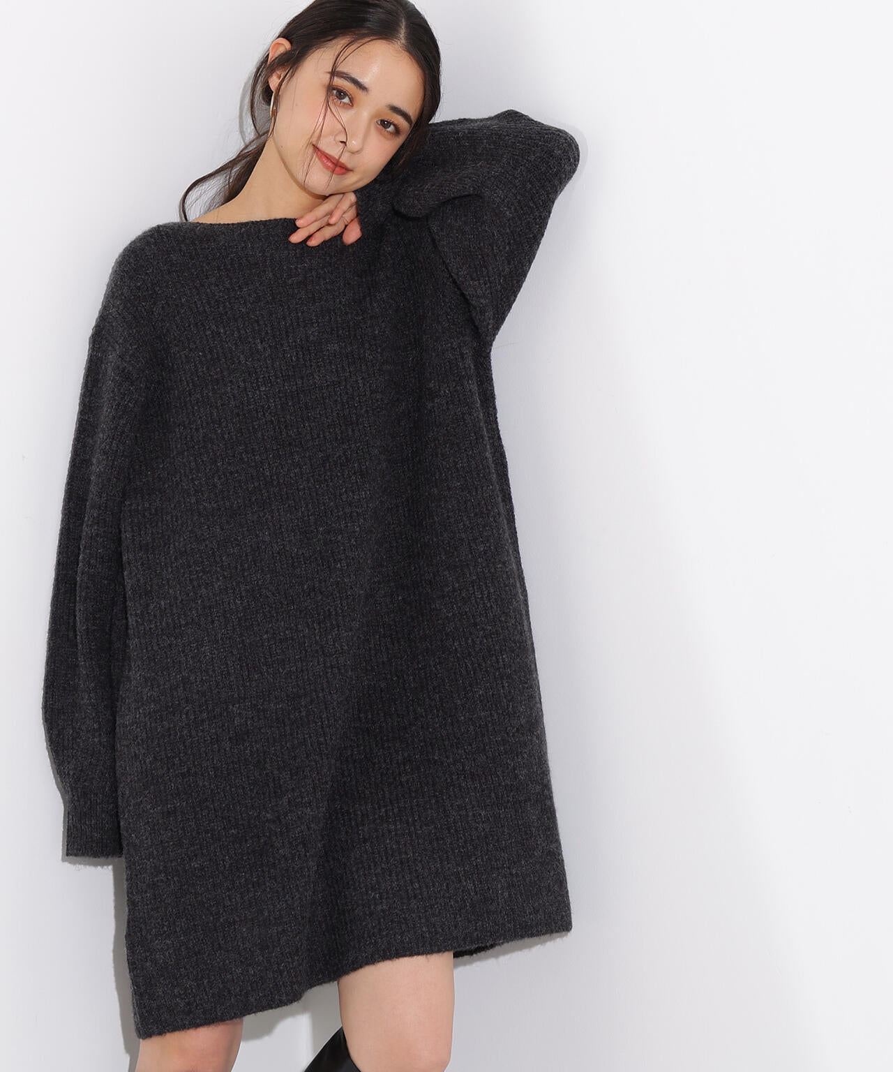 襟付ミニニットワンピース