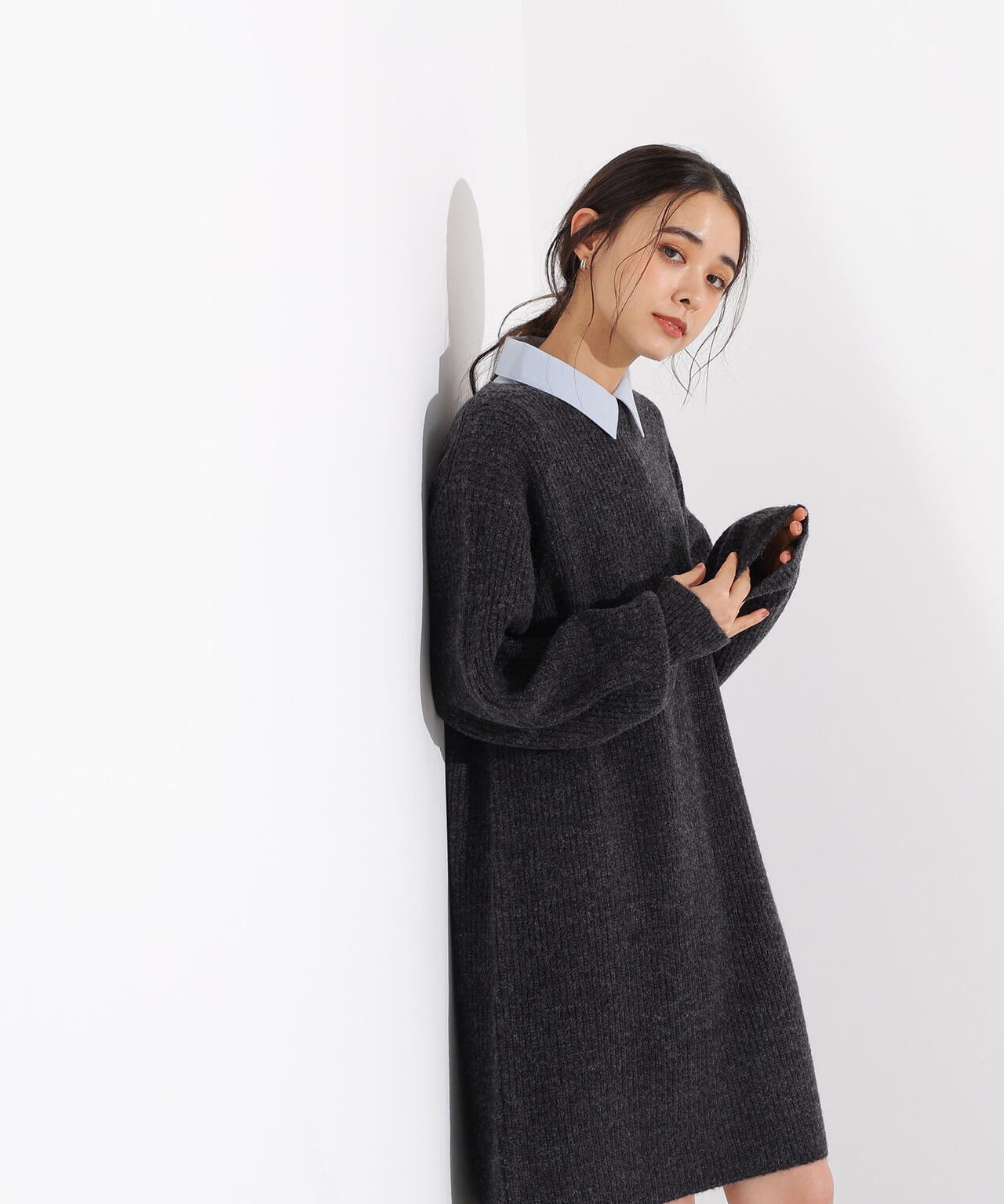 襟付ミニニットワンピース