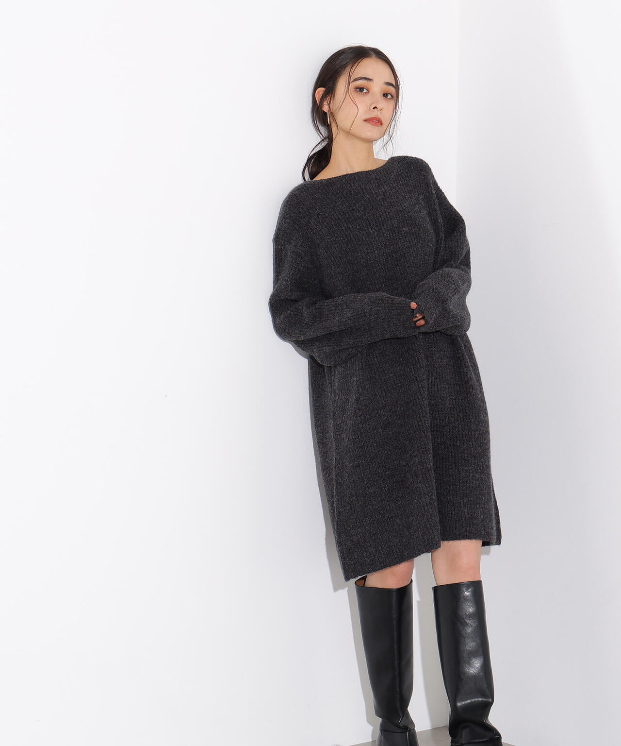 襟付ミニニットワンピース