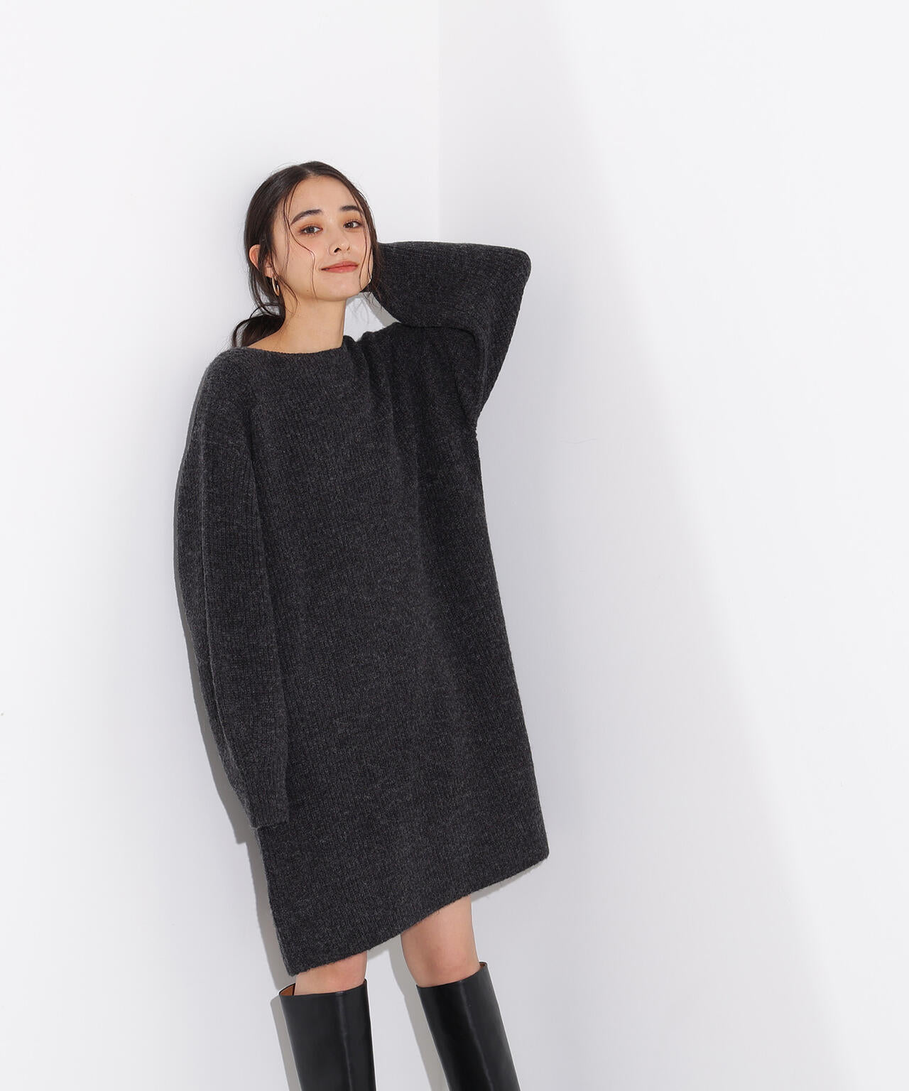 襟付ミニニットワンピース