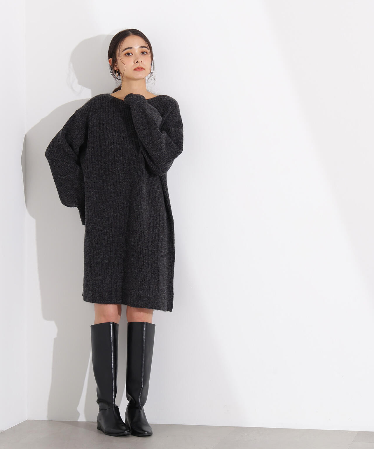 襟付ミニニットワンピース