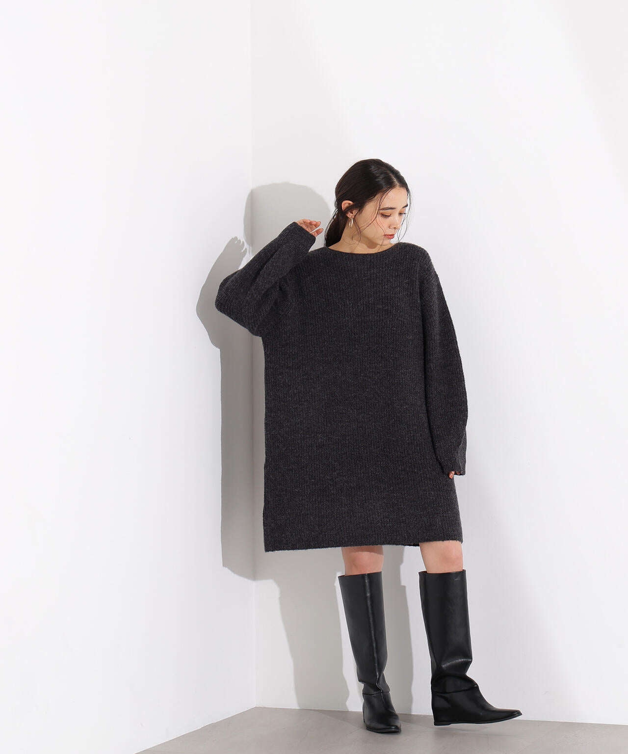 襟付ミニニットワンピース