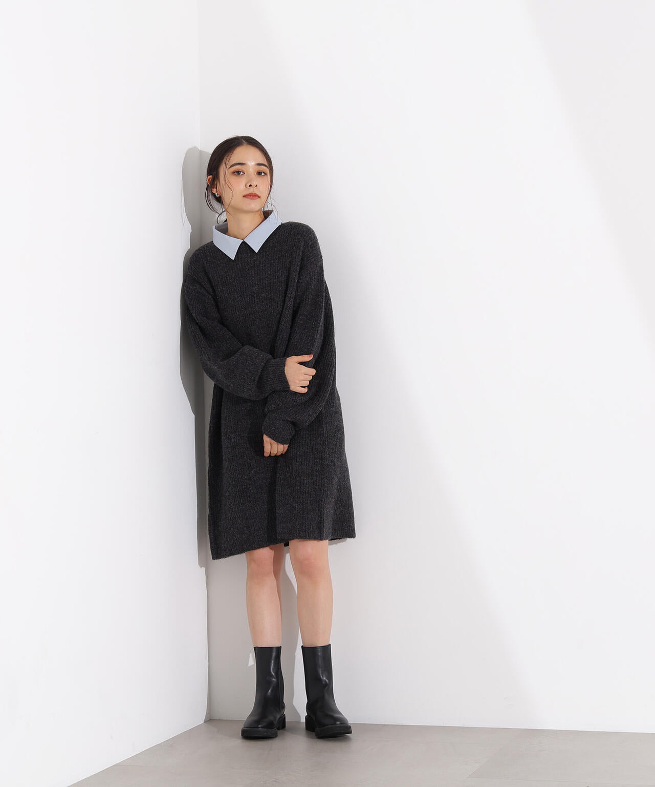 襟付ミニニットワンピース
