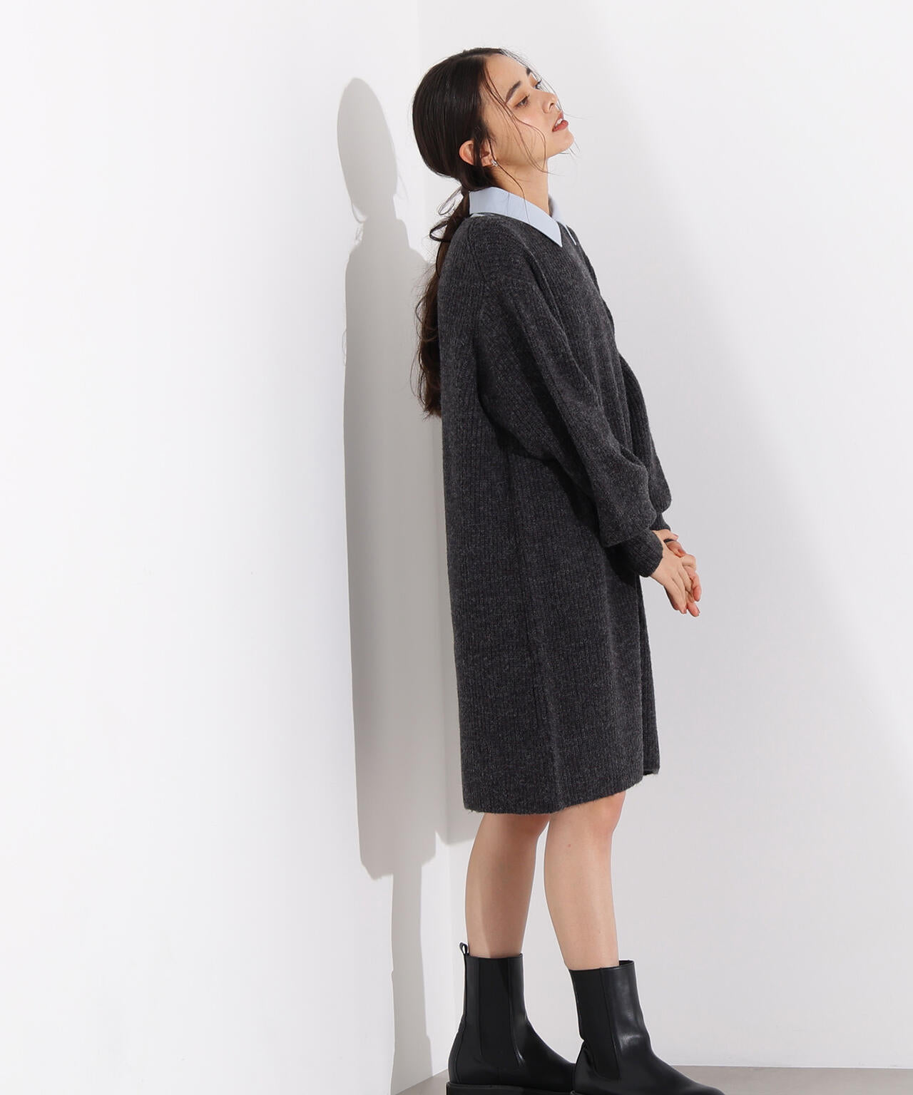 襟付ミニニットワンピース