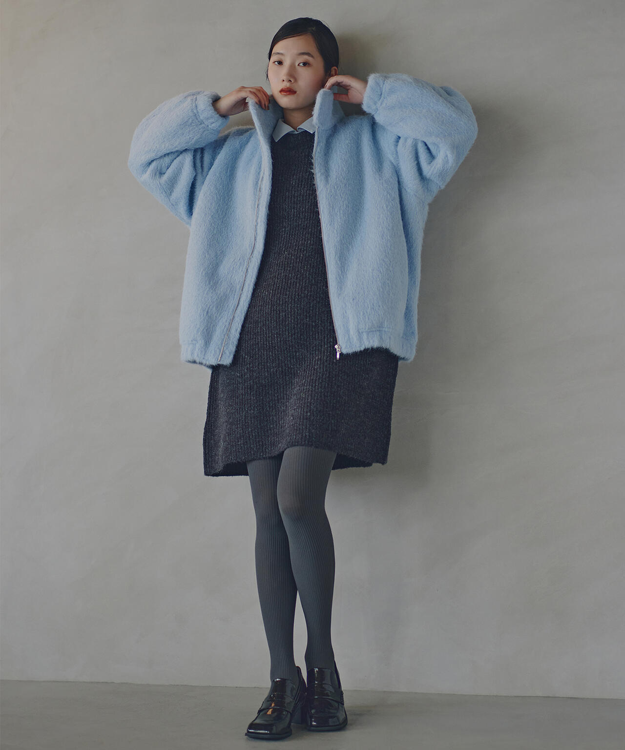 襟付ミニニットワンピース