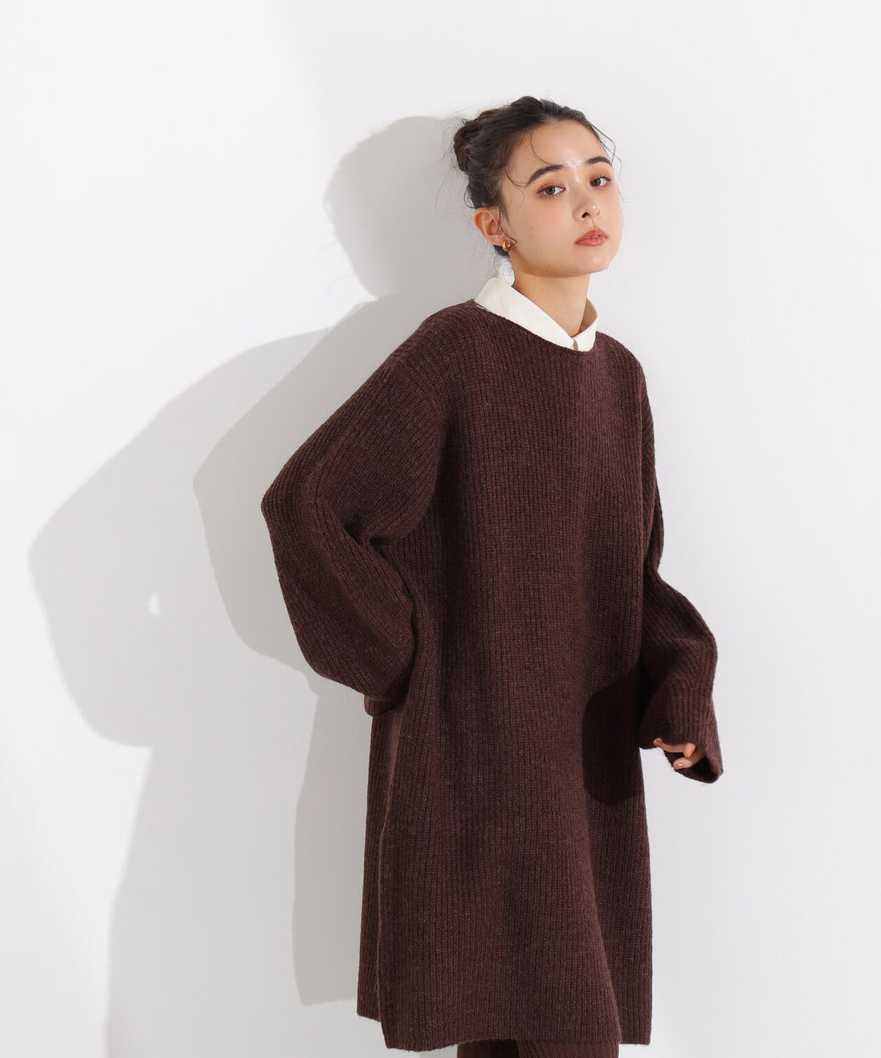 襟付ミニニットワンピース