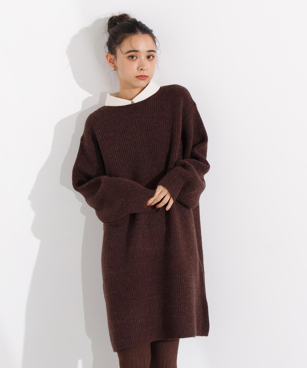 襟付ミニニットワンピース