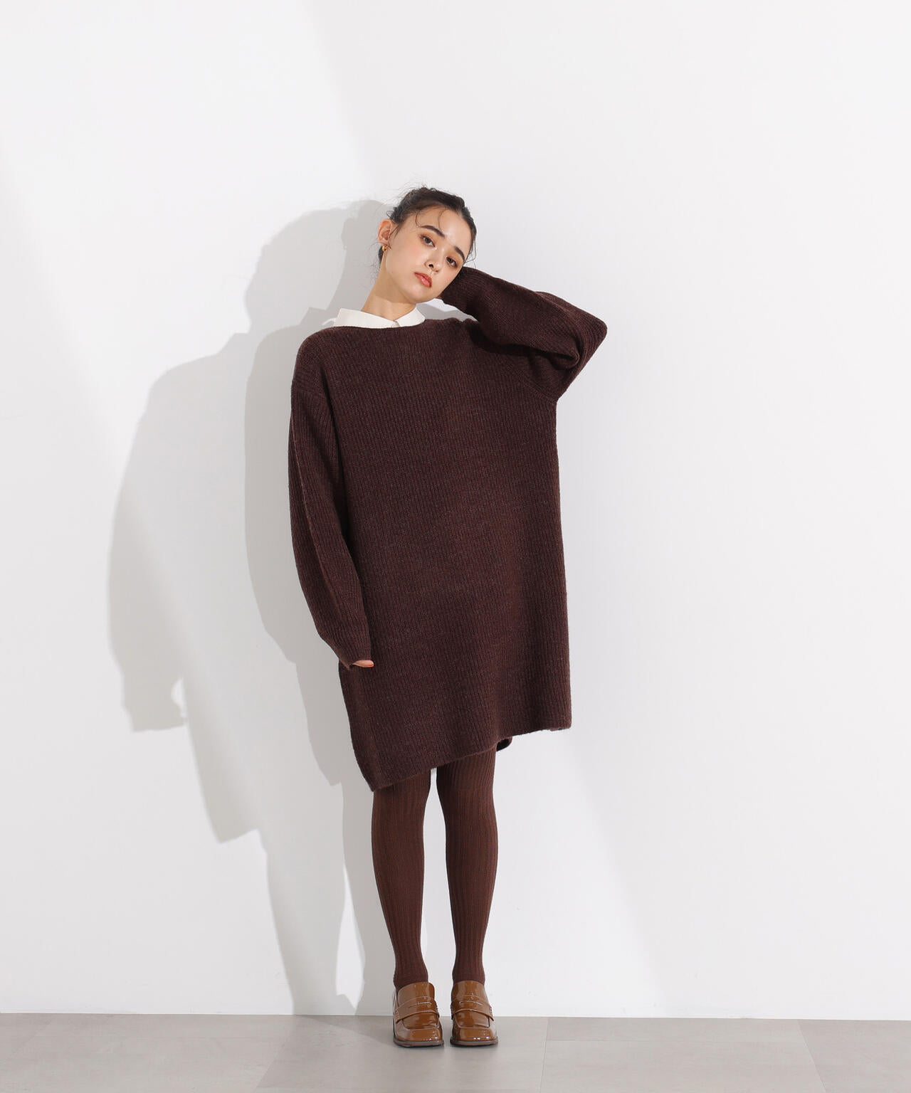 襟付ミニニットワンピース