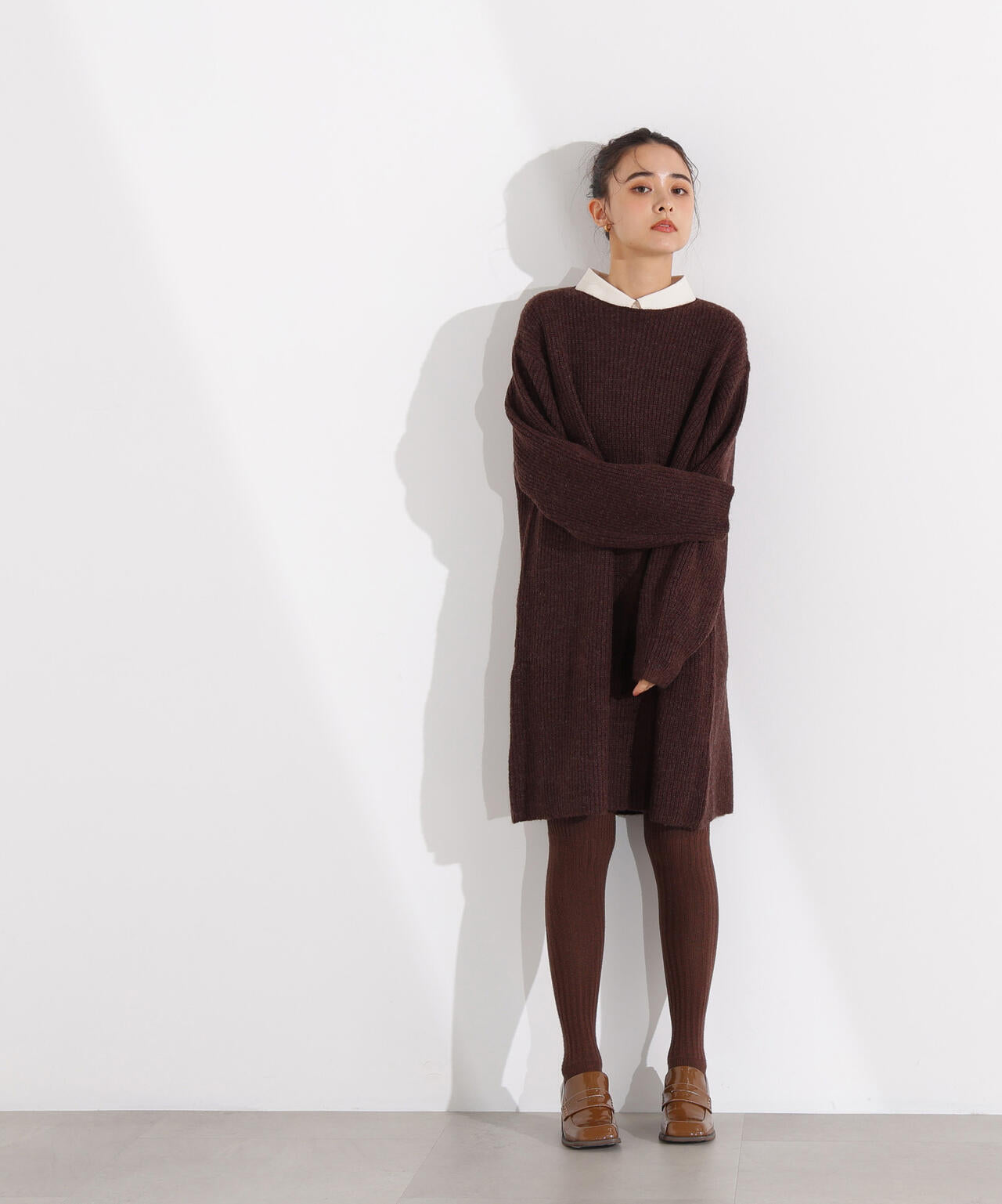 襟付ミニニットワンピース