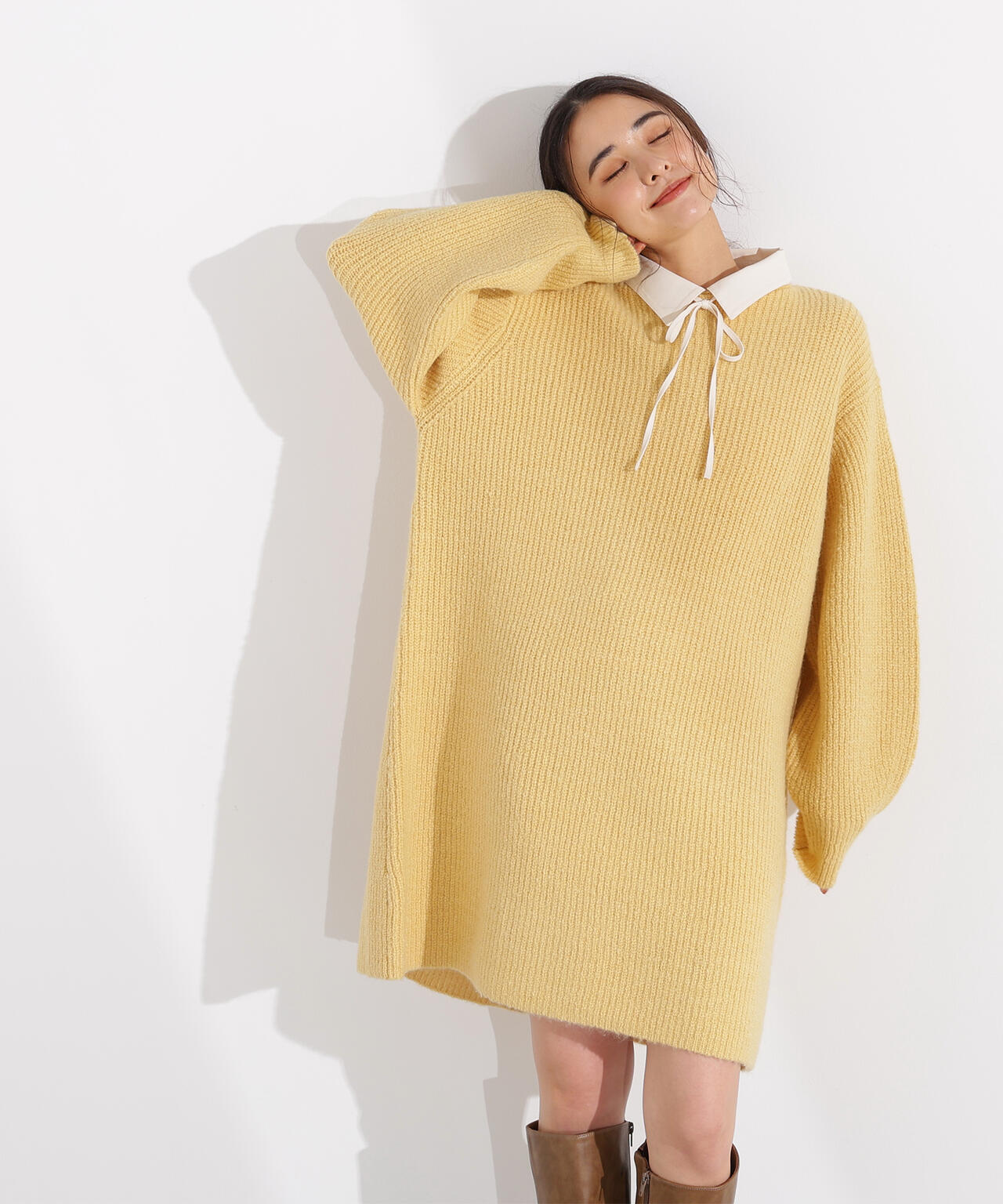 襟付ミニニットワンピース